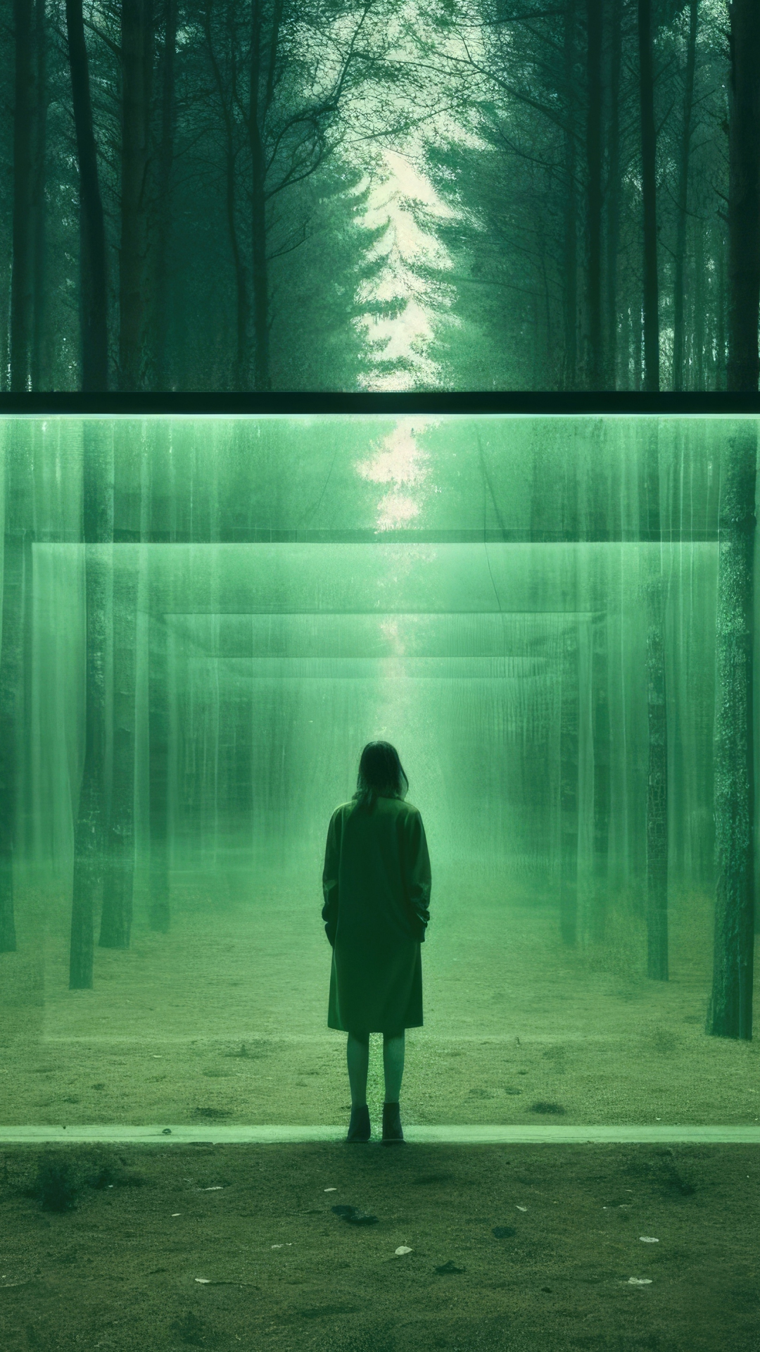 Portal in forest, girl, trees, fantasy, 1080x1920 wallpaper