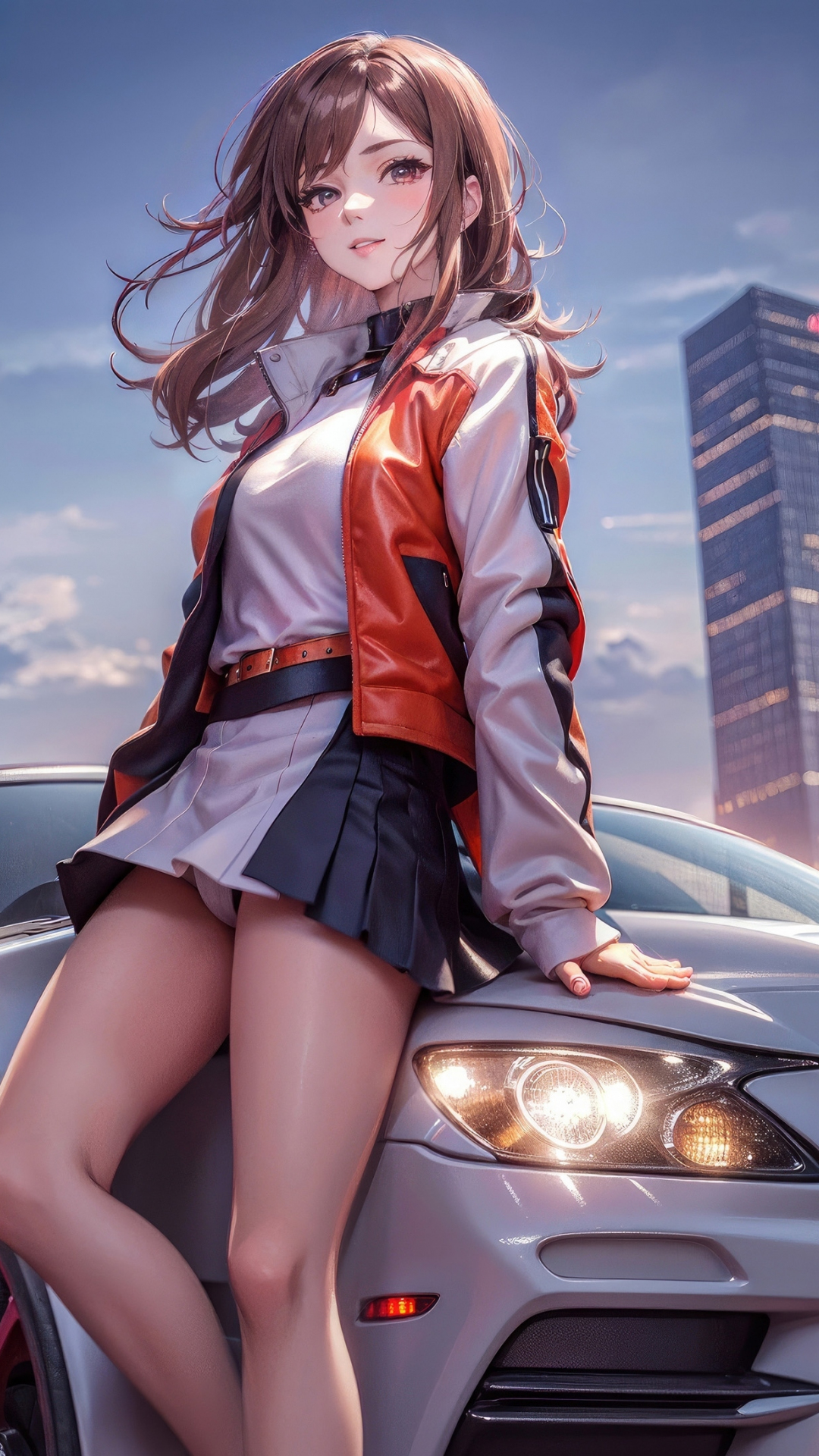 Anime girl with a car, beautiful, art, 1080x1920 wallpaper