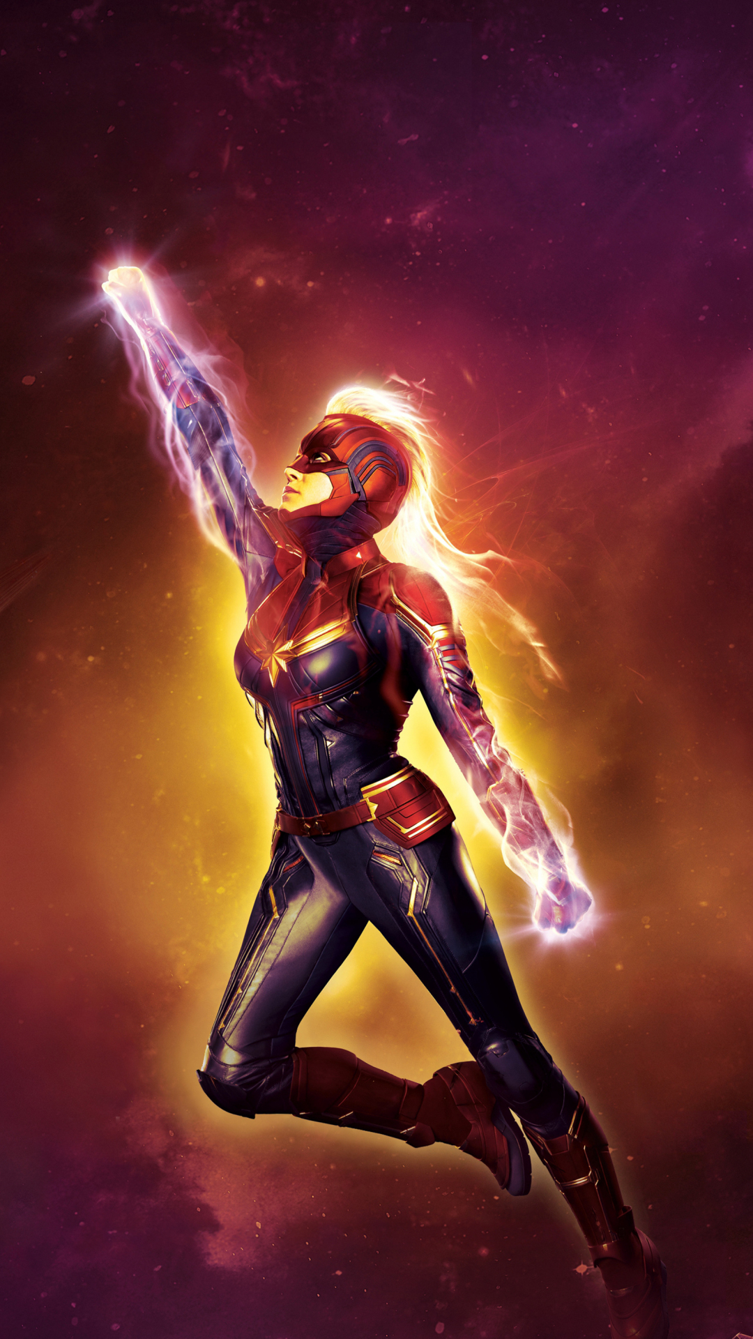 Download wallpaper 1080x1920 captain marvel, glow, superpower, fan art ...