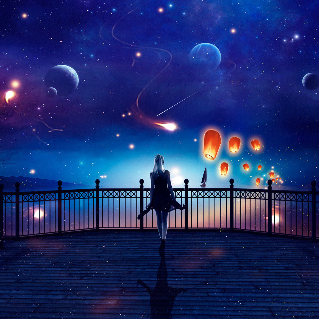Lexica - Anime girl floating in space beautiful stars and galaxys