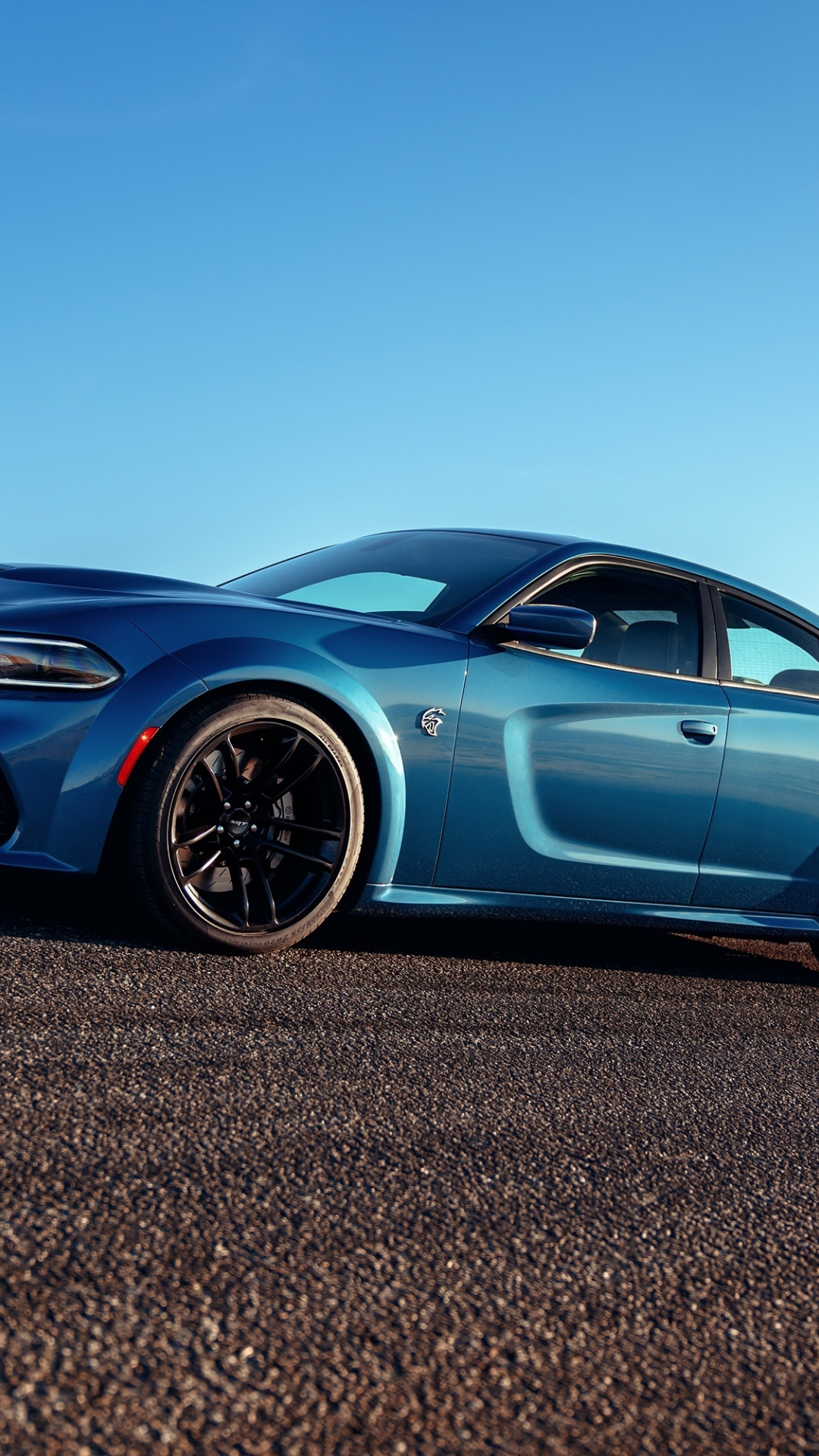 Download 1080x1920 wallpaper blue car, dodge charger srt ...