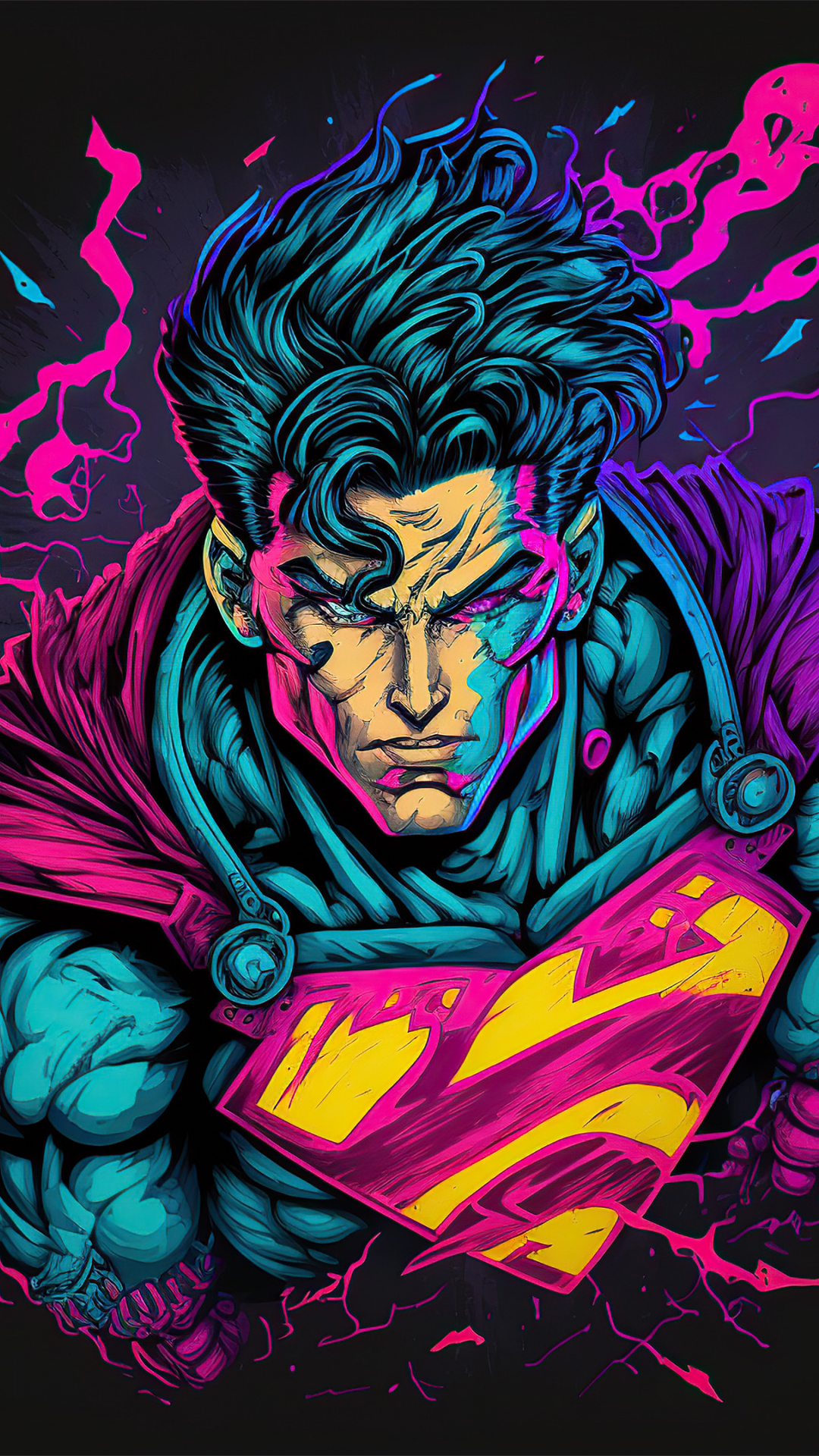 Retrofied Superman, powerful man, dark, artwork, 1080x1920 wallpaper