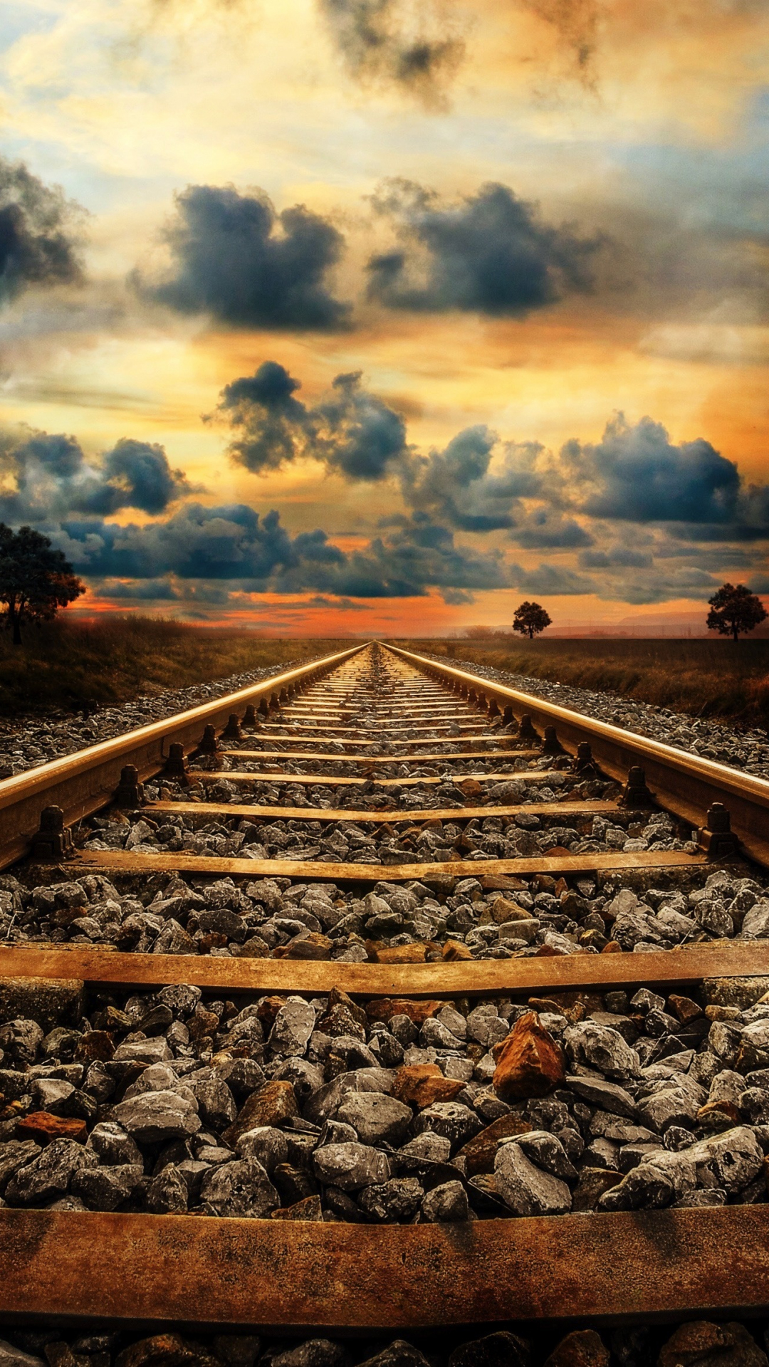 Download wallpaper 1080x1920 railway line, railroad, stones, sunset,  clouds, 1080p wallpaper, samsung galaxy s4, s5, note, sony xperia z, z1,  z2, z3, htc one, lenovo vibe, google pixel 2, oneplus 5, honor