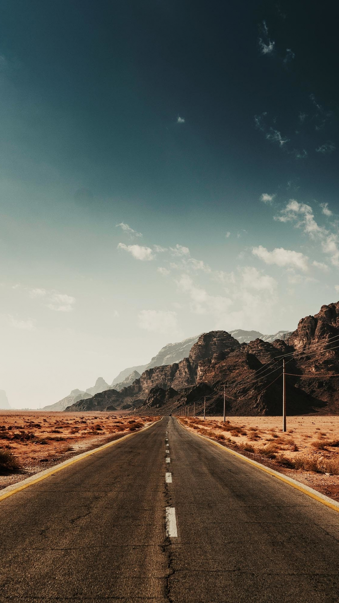 Download 1080x1920 wallpaper landscape, highway, lone road, sky