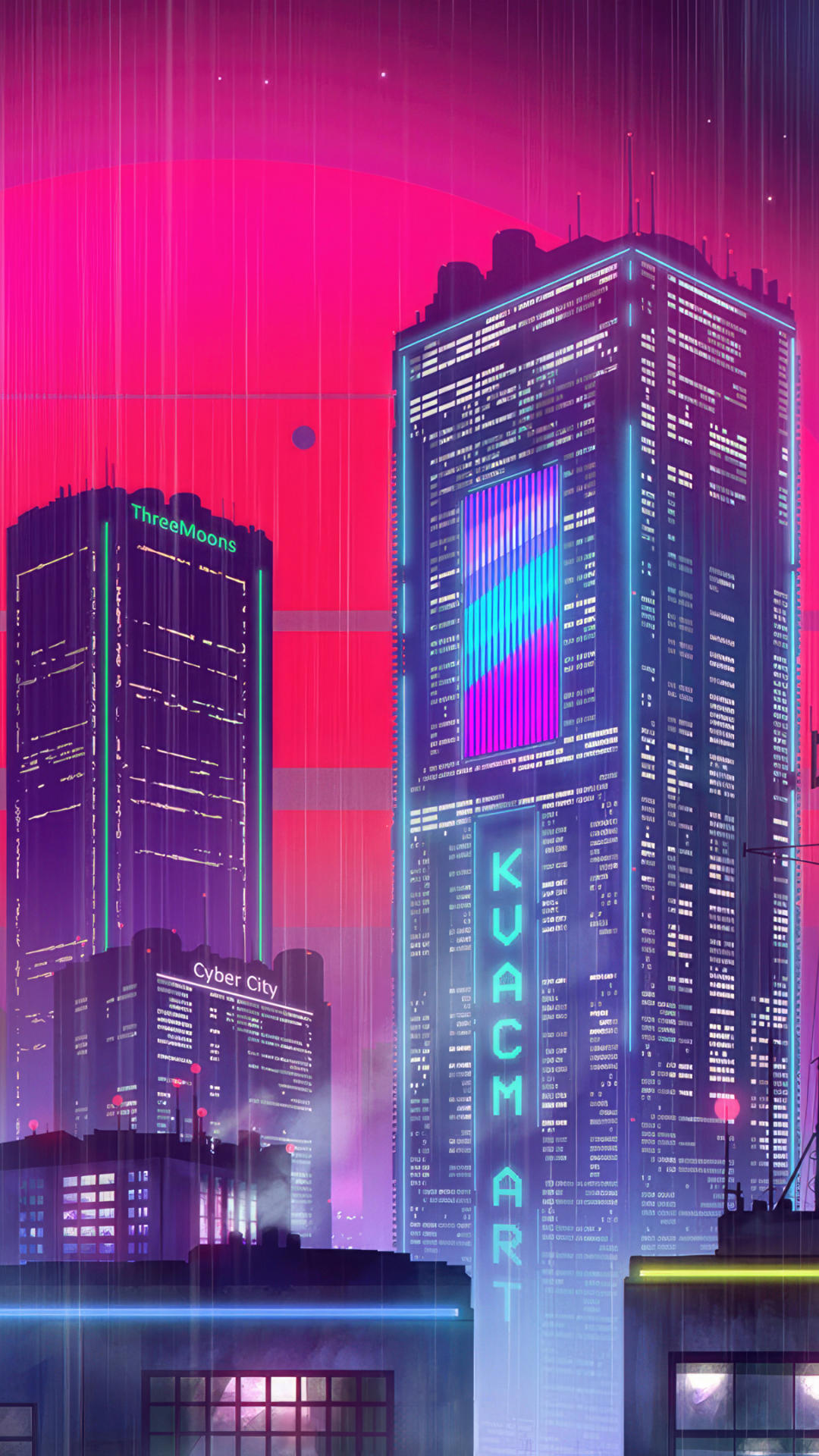 Red Moon, futuristic city, cityscape, 1080x1920 wallpaper