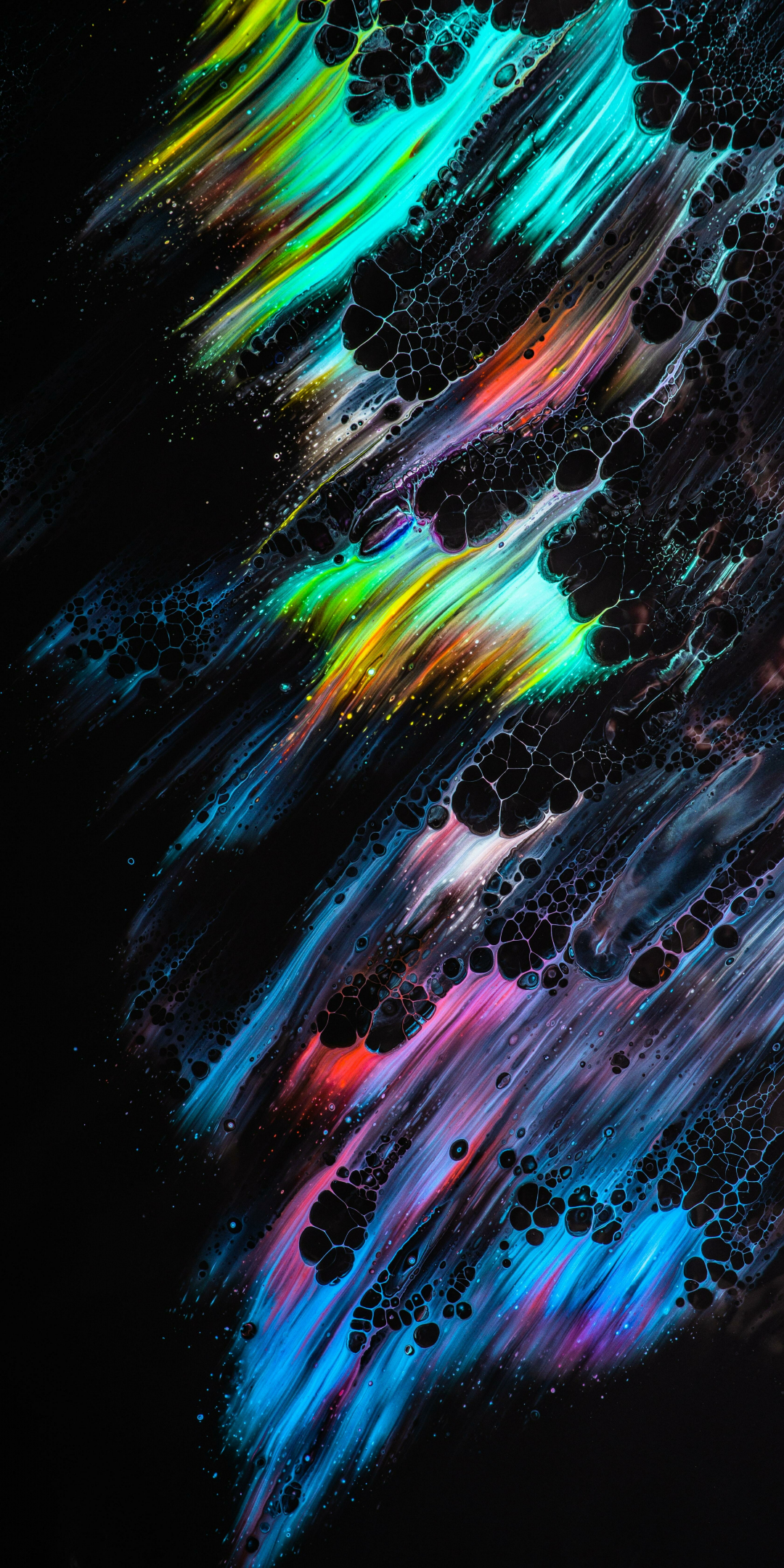 Colorful, abstract, black spots, shine, 1080x2160 wallpaper