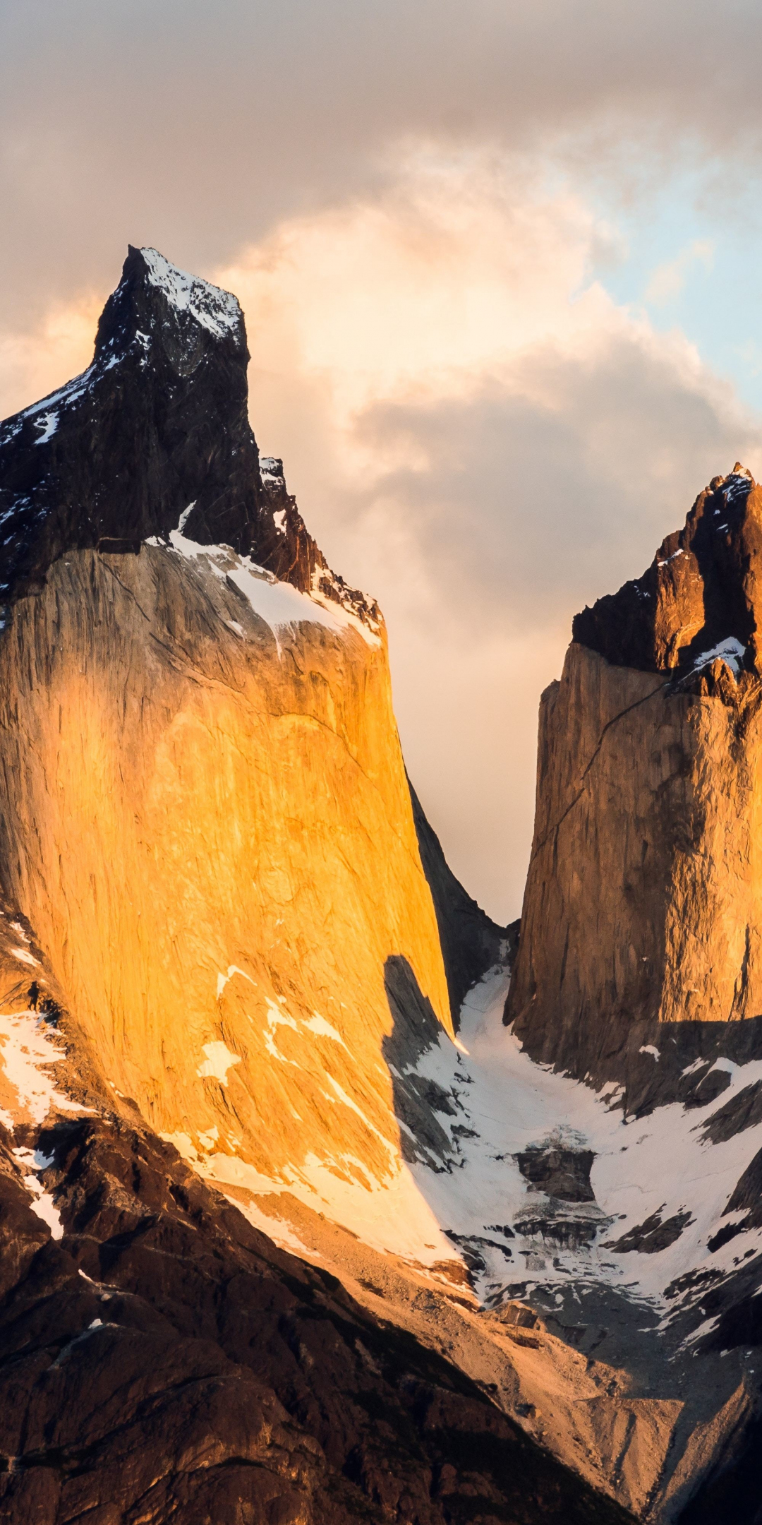 Golden peak, Torres del Paine National Park, Chile, 1080x2160 wallpaper