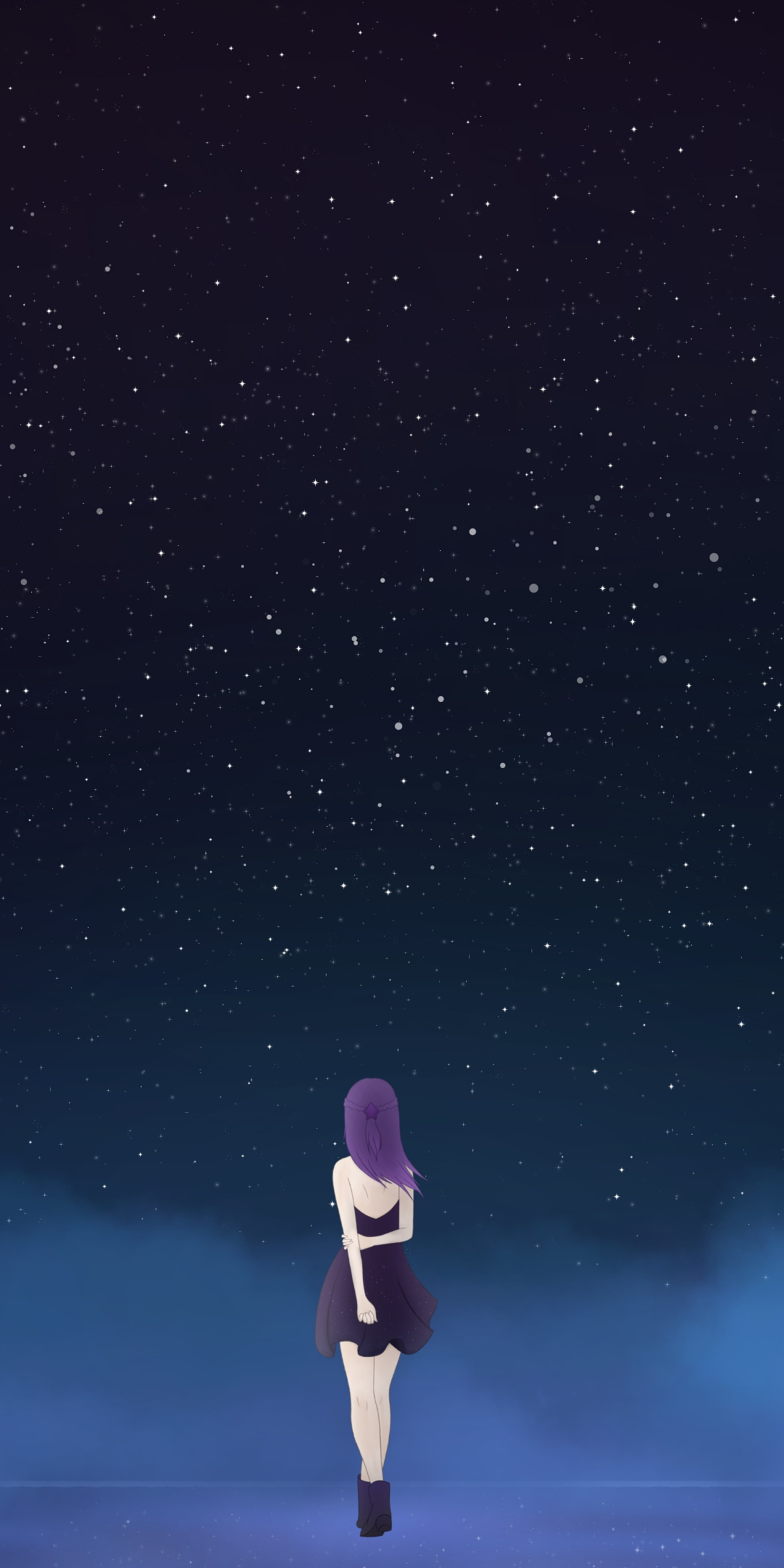 Starry sky, fantasy, anime girl, minimal, night, 1080x2160 wallpaper