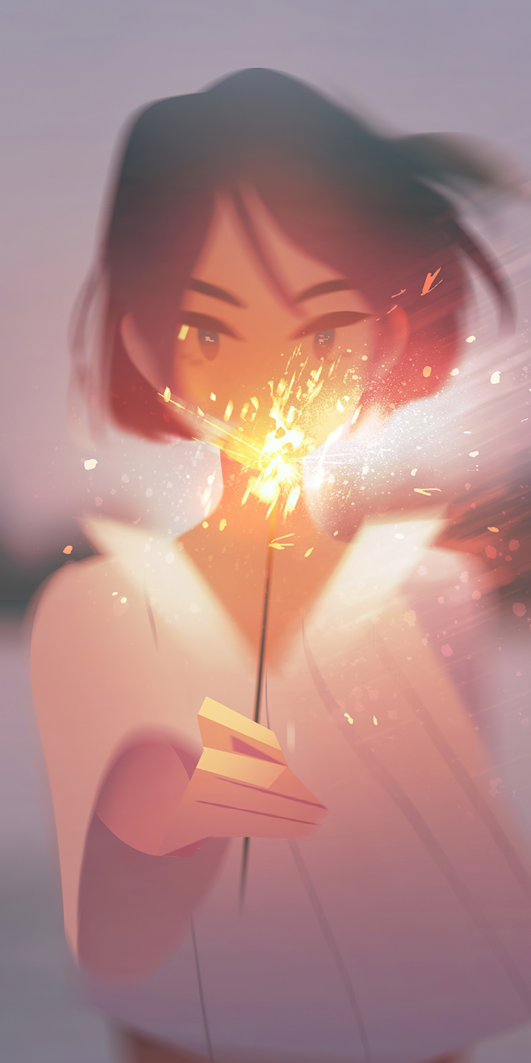 Anime girl with sparkler, original, anime, 1080x2160 wallpaper
