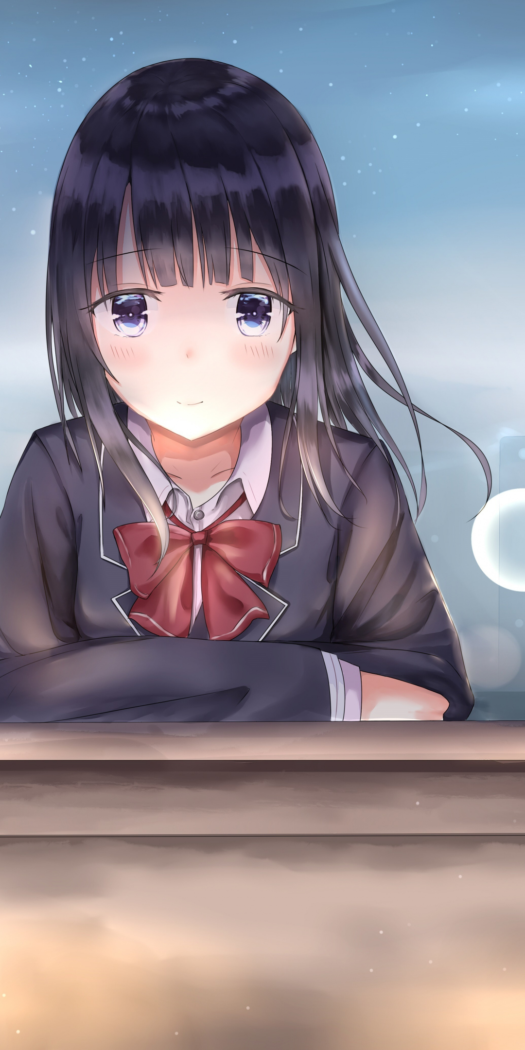 School uniform, anime girl, cute, sad, 1080x2160 wallpaper