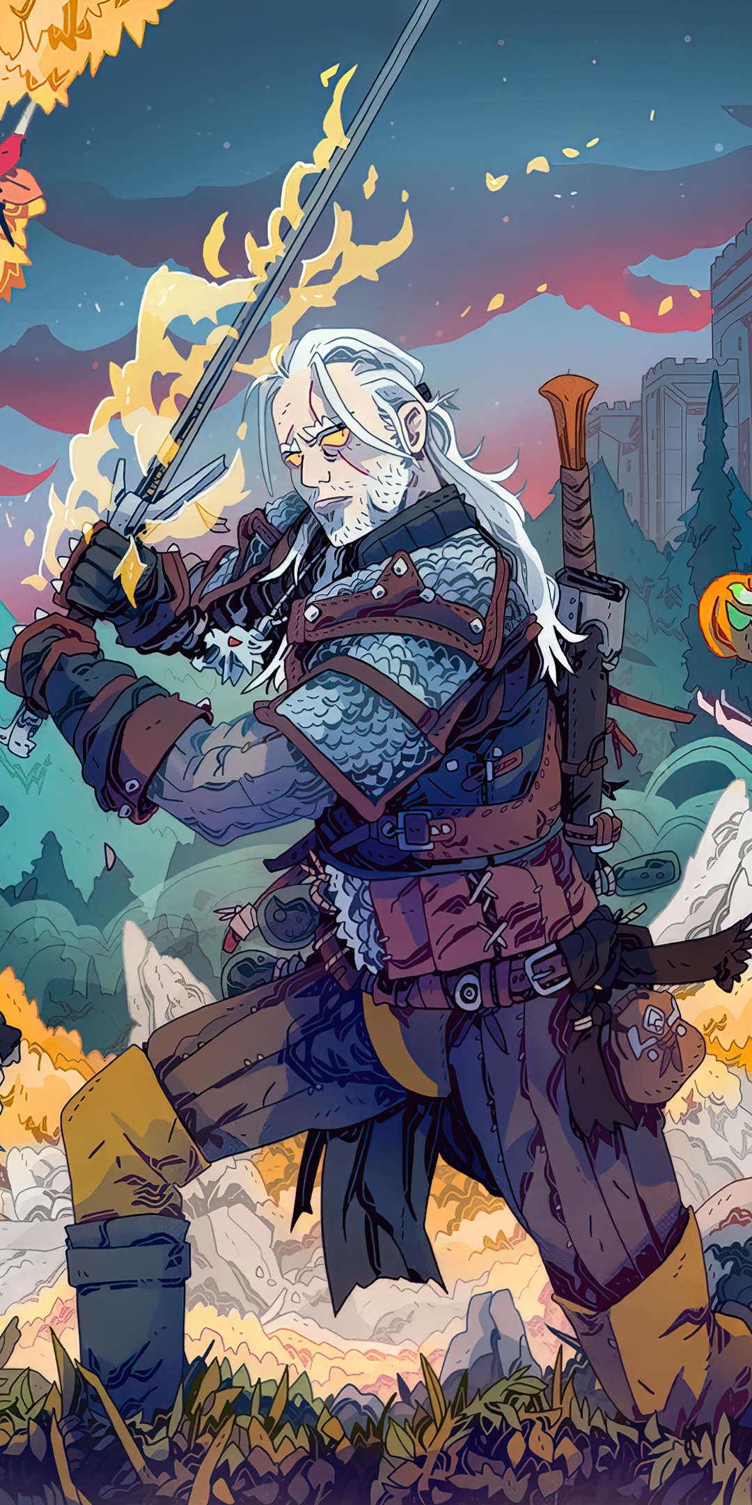 Geralt, the witcher, art, 1080x2160 wallpaper