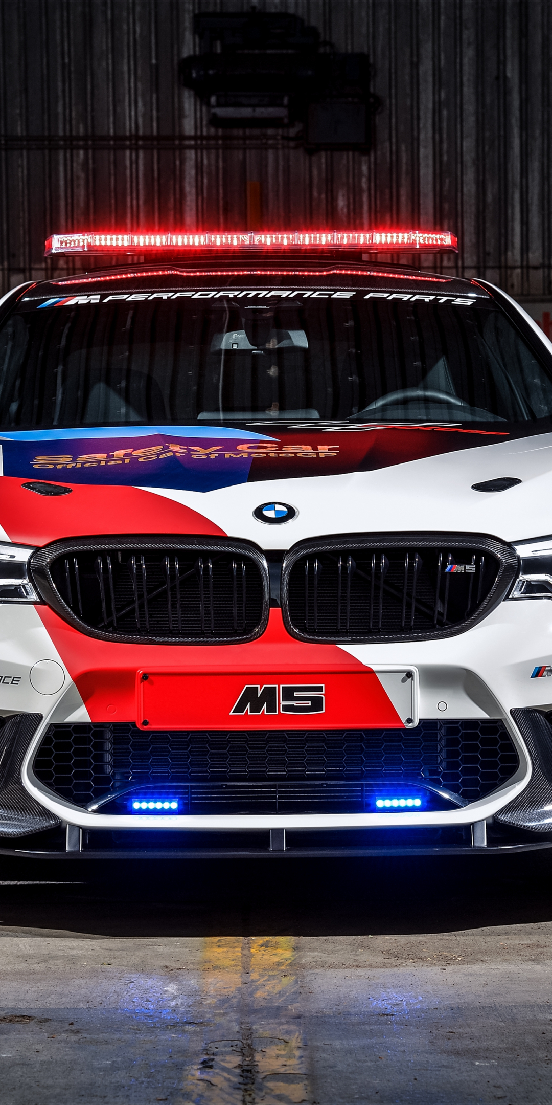 BMW M5 MotoGP Safety Car, 2018, front, 1080x2160 wallpaper