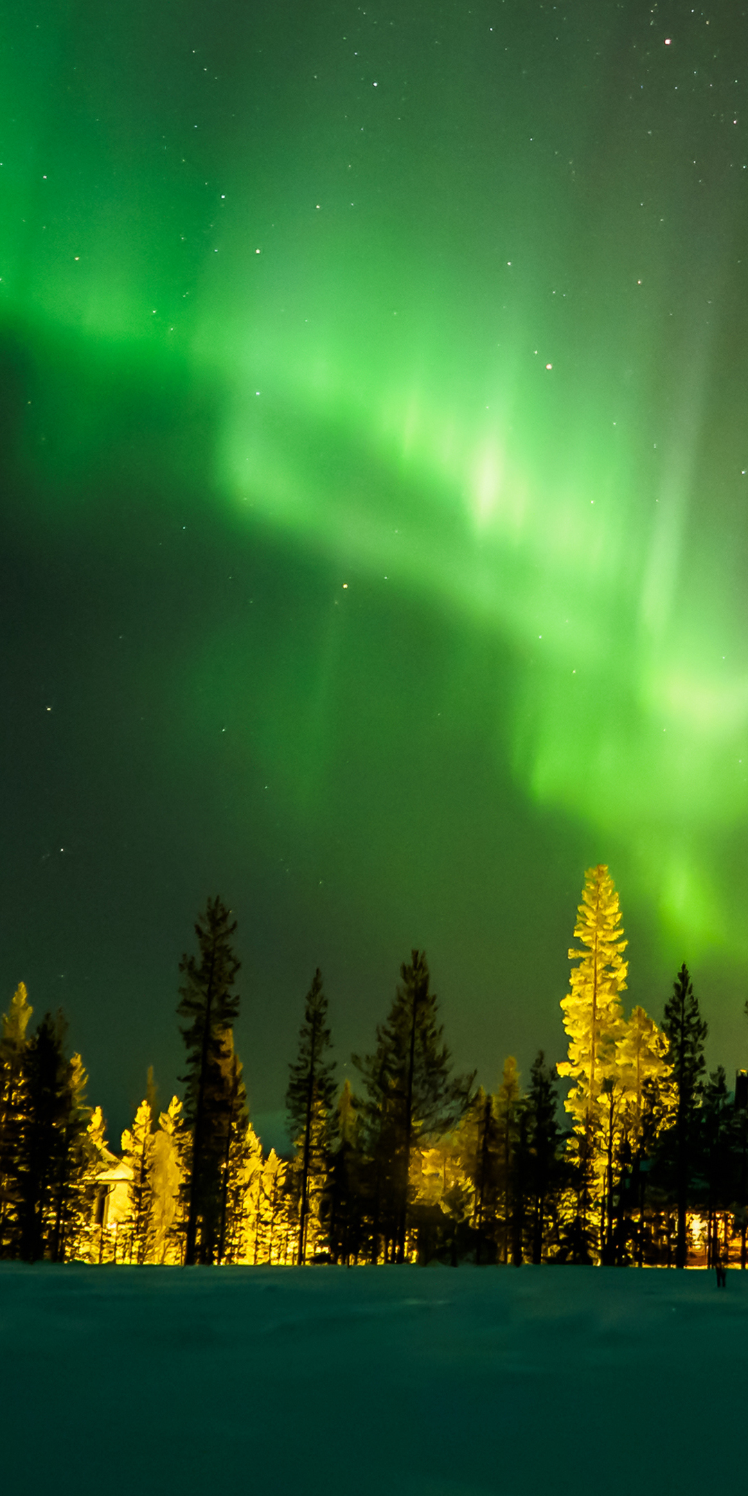 Northern lights, green sky, Finland, 1080x2160 wallpaper