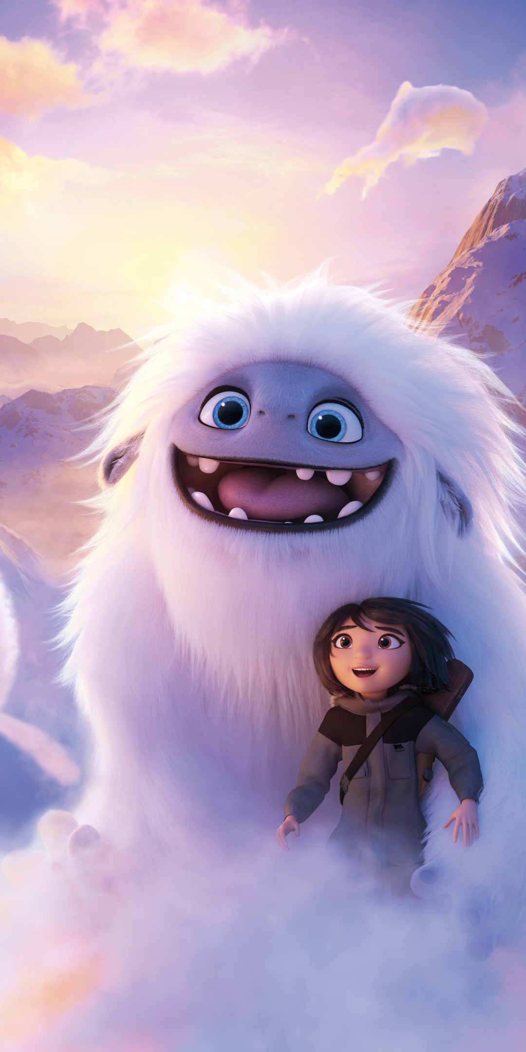 Abominable, yeti and boy, clouds, flight, 2019 movie, 1080x2160 wallpaper