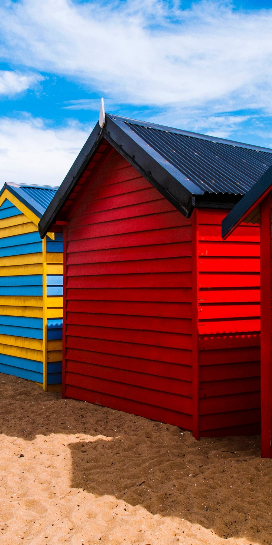 Colored houses, wooden cabins, 1080x2160 wallpaper