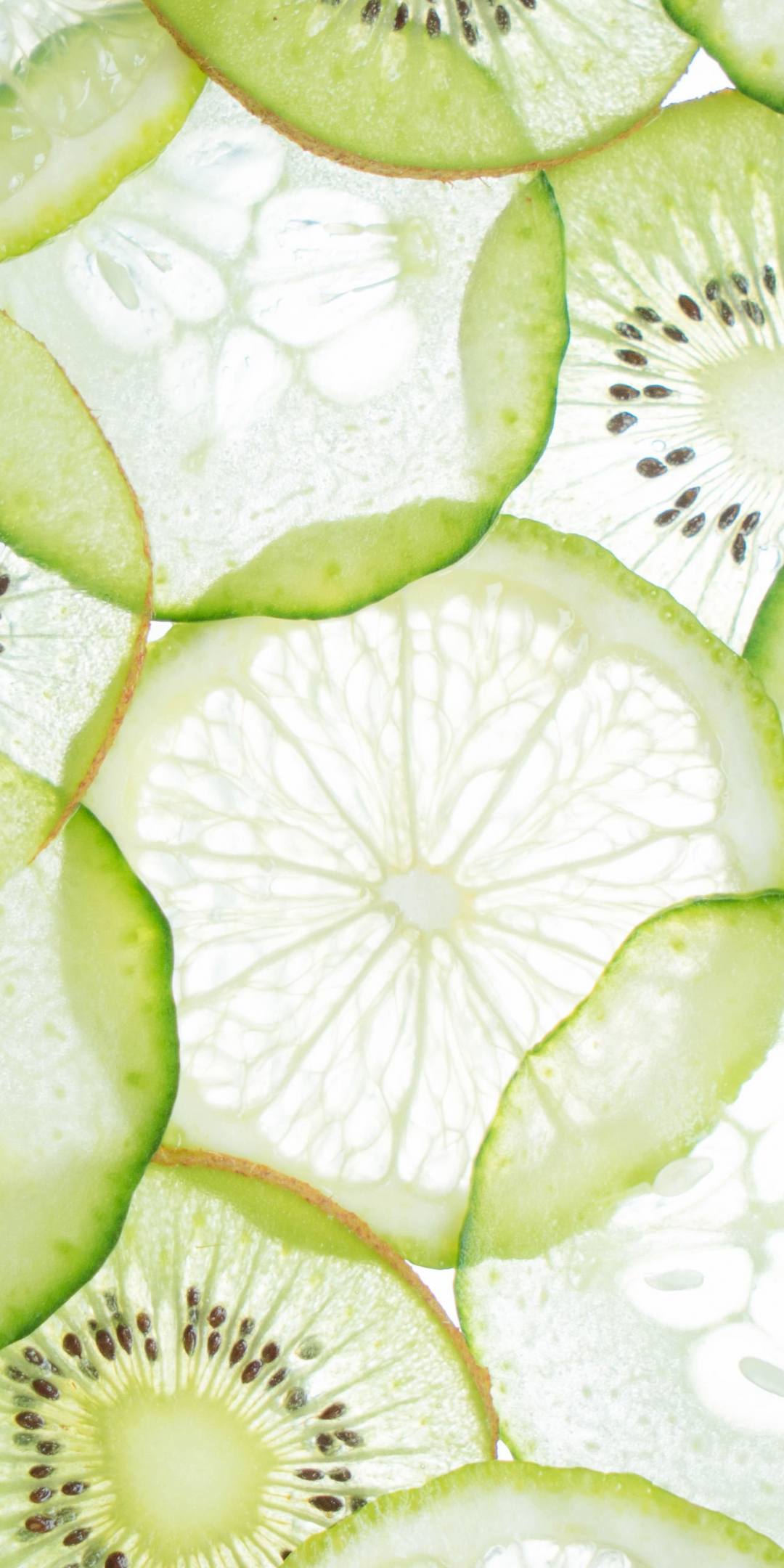 Kiwifruits, slices, close up, 1080x2160 wallpaper