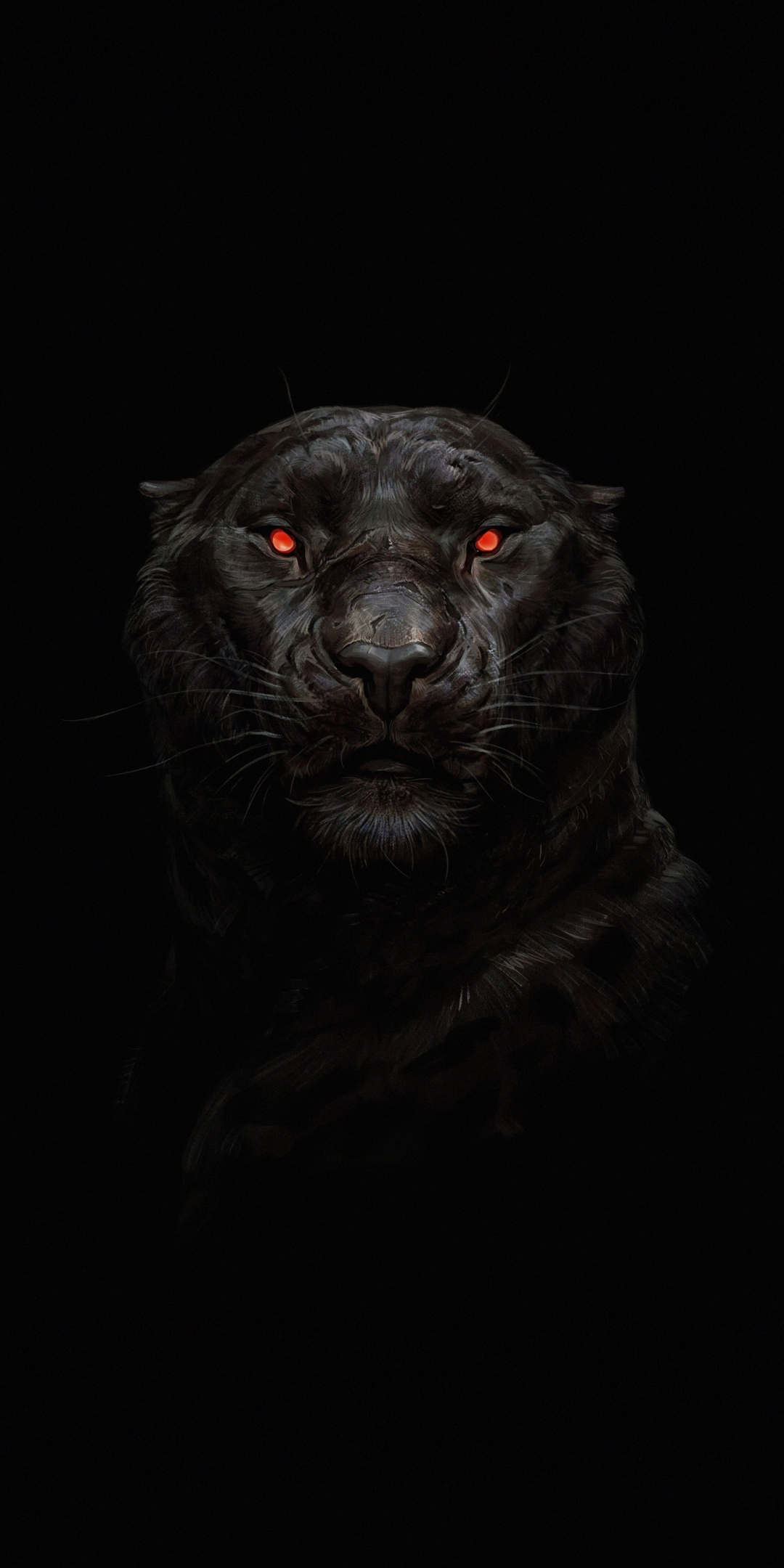 Tiger, glowing red eye, minimal, dark, 1080x2160 wallpaper