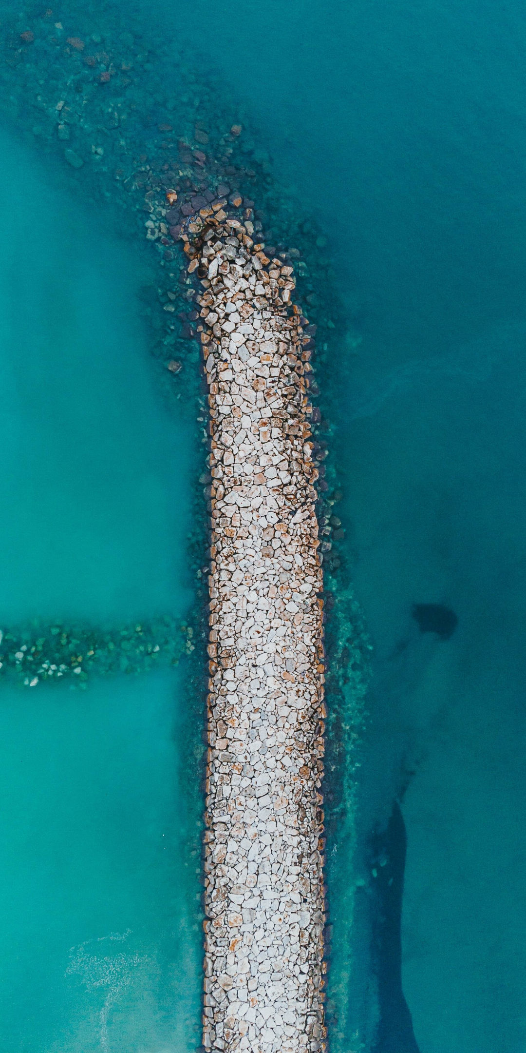 Rock pier, beach, drone view, 1080x2160 wallpaper