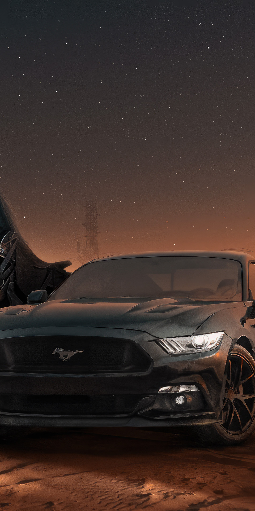 Ford Mustang and horse, beautiful car, 1080x2160 wallpaper