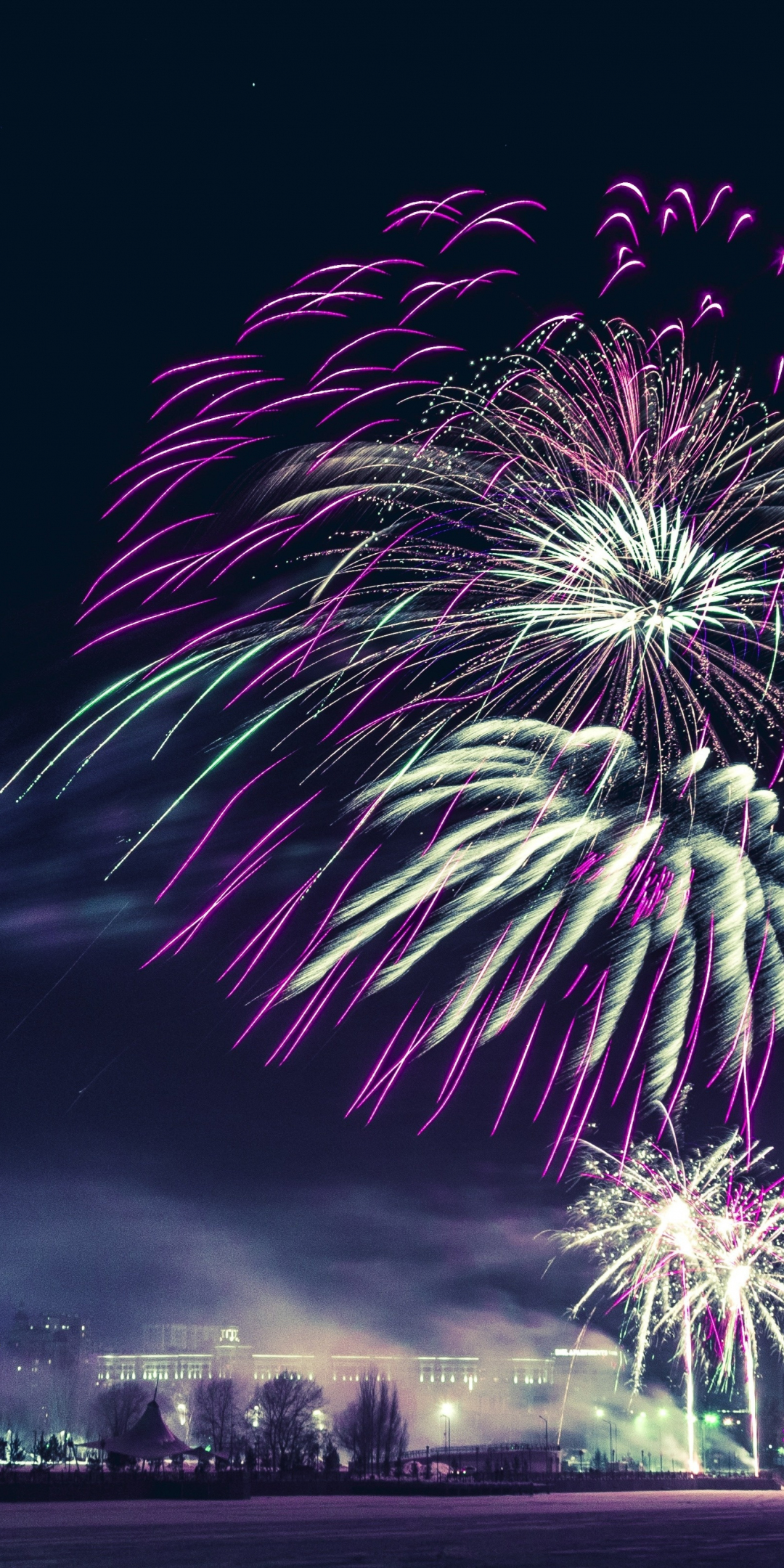 Purple, fireworks, celebrations, night, 1080x2160 wallpaper