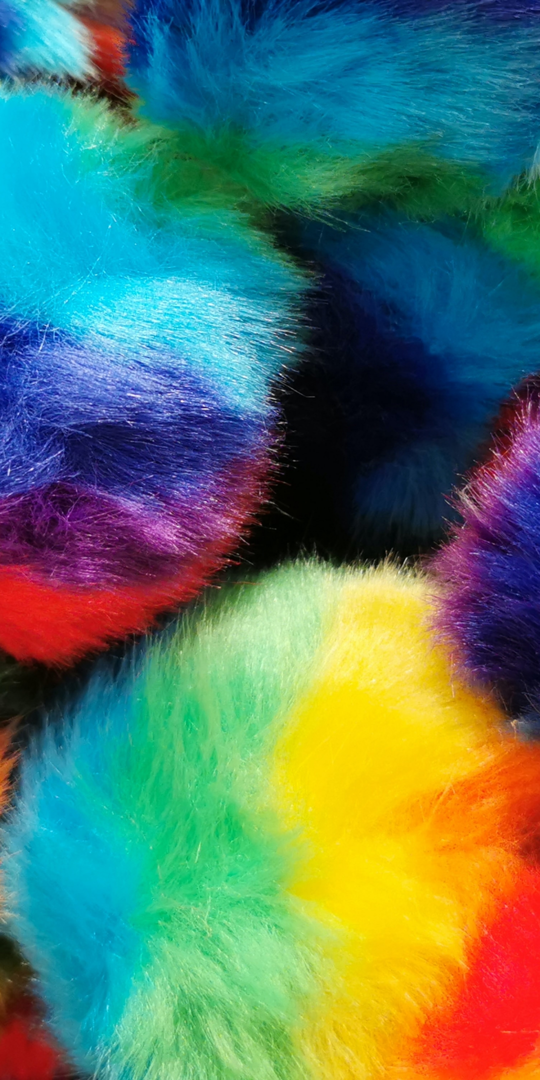 Faux fur pom pom balls, colorful, 1080x2160 wallpaper