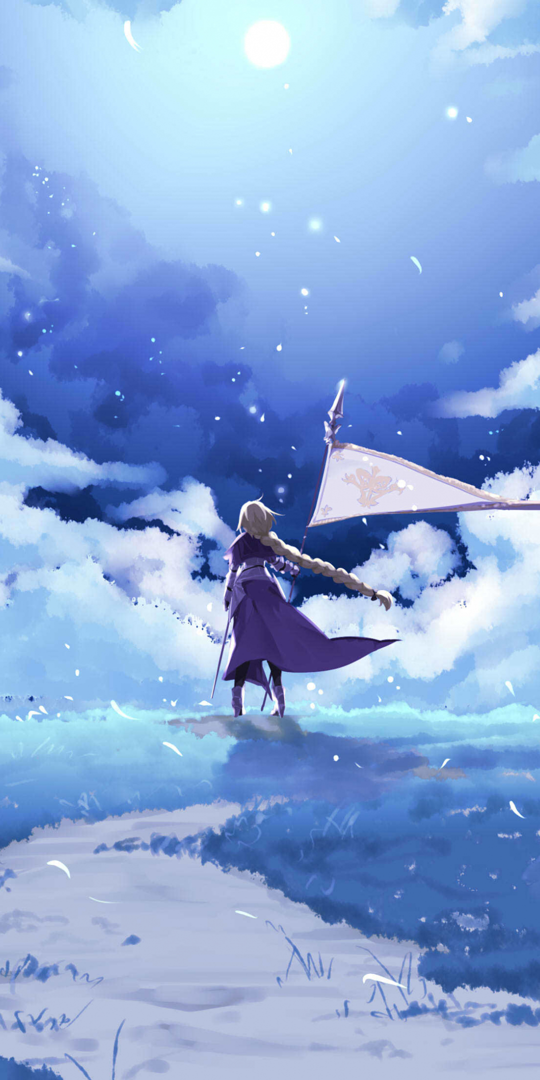 Fate/Grand order, ruler, anime girl, landscape, clouds, art, 1080x2160 wallpaper