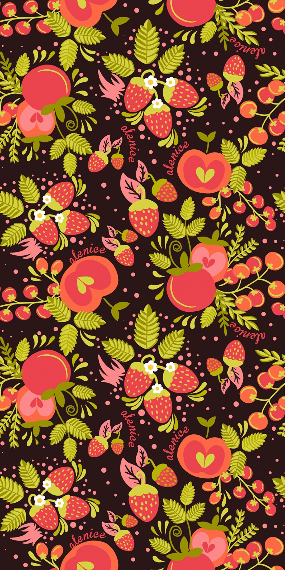 Strawberries, apples, berries, fruits, artwork, 1080x2160 wallpaper