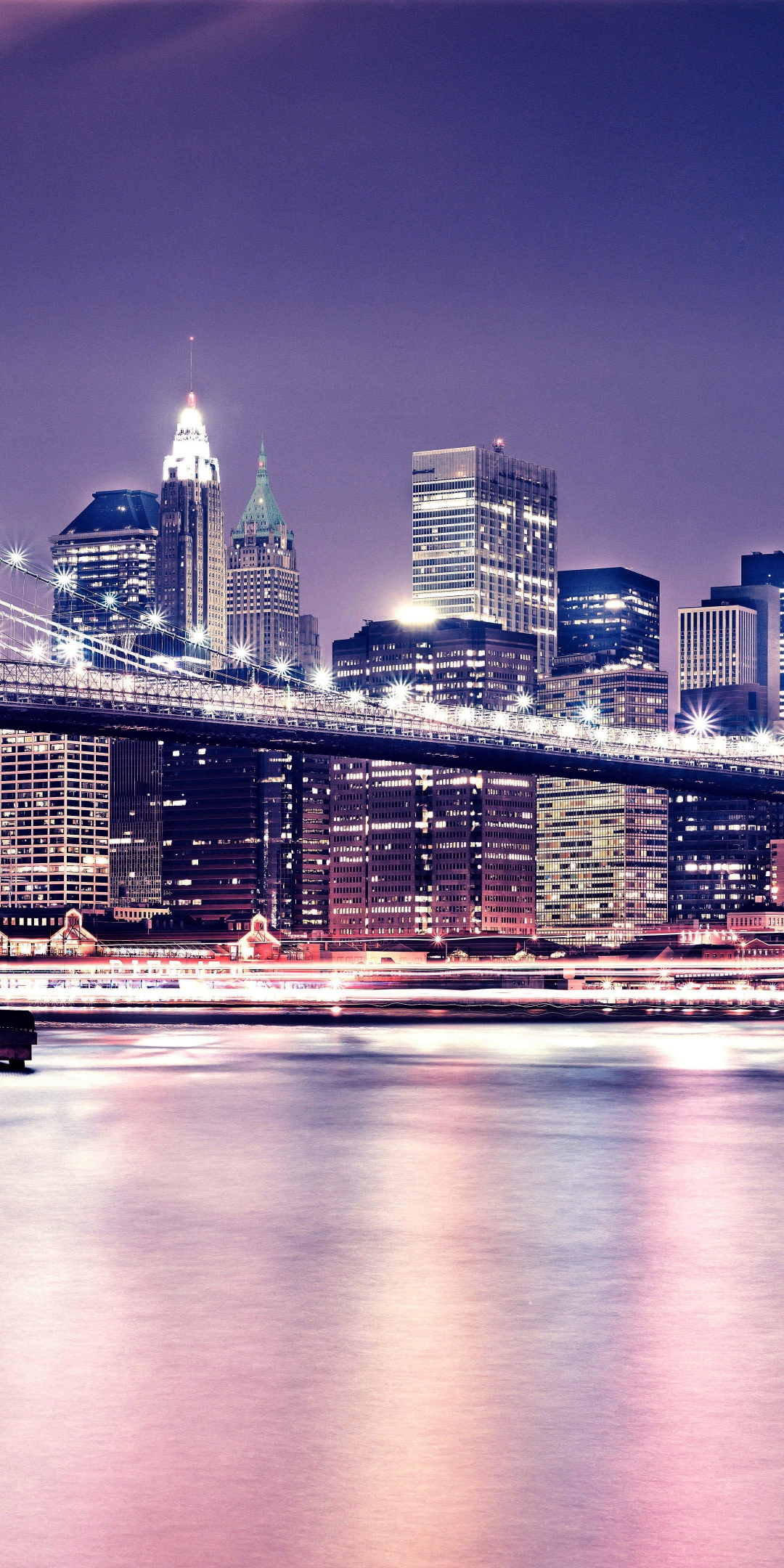 Brooklyn Bridge, night, buildings, cityscape, 1080x2160 wallpaper