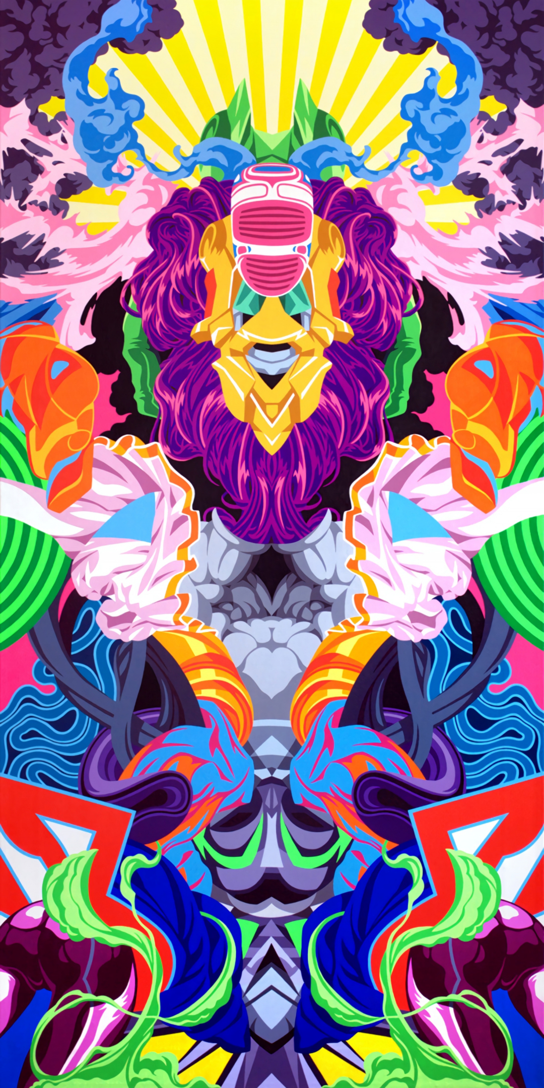 Download Wallpaper 1080x2160 Colorful, Motley, Psychedelic, Animals 