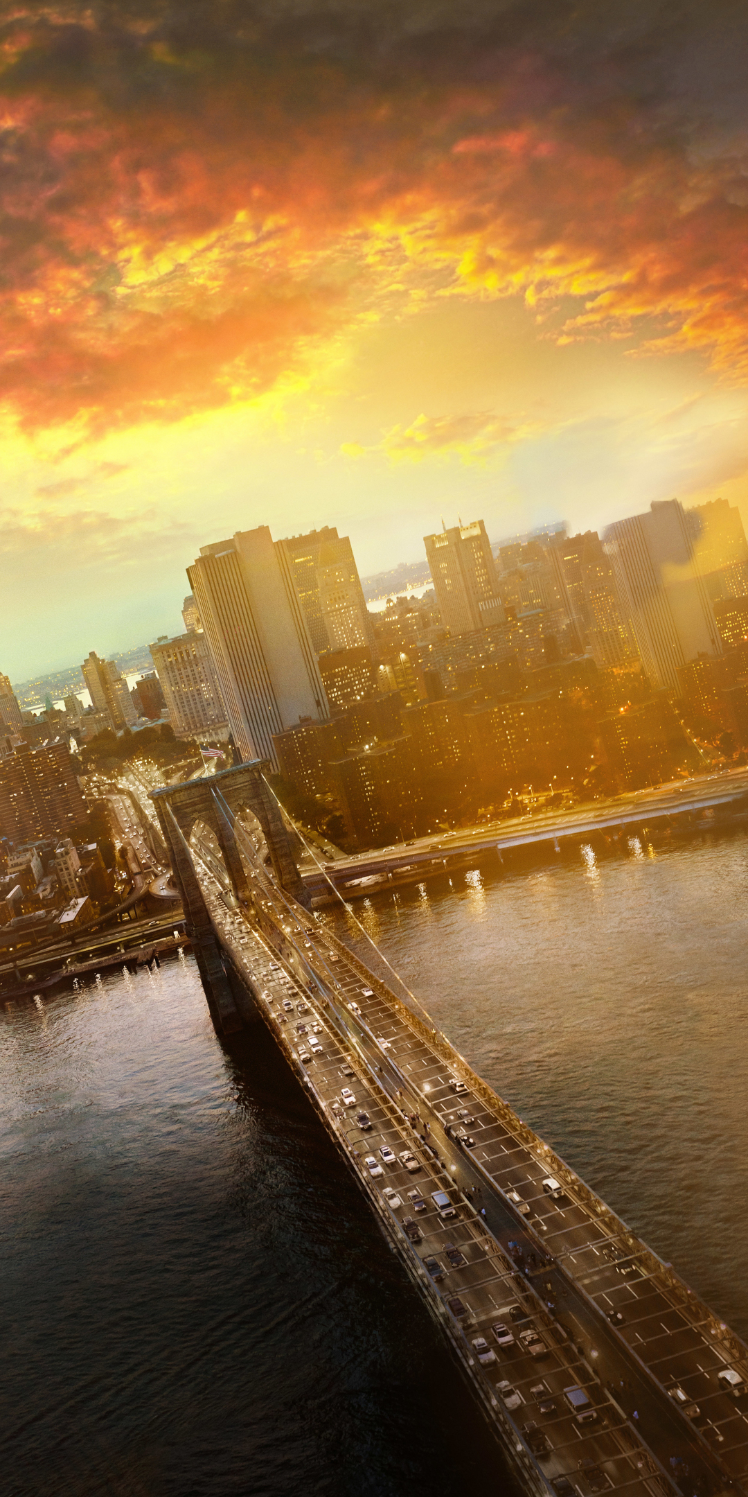 Brooklyn Bridge, cityscape, sunset, New York, 1080x2160 wallpaper