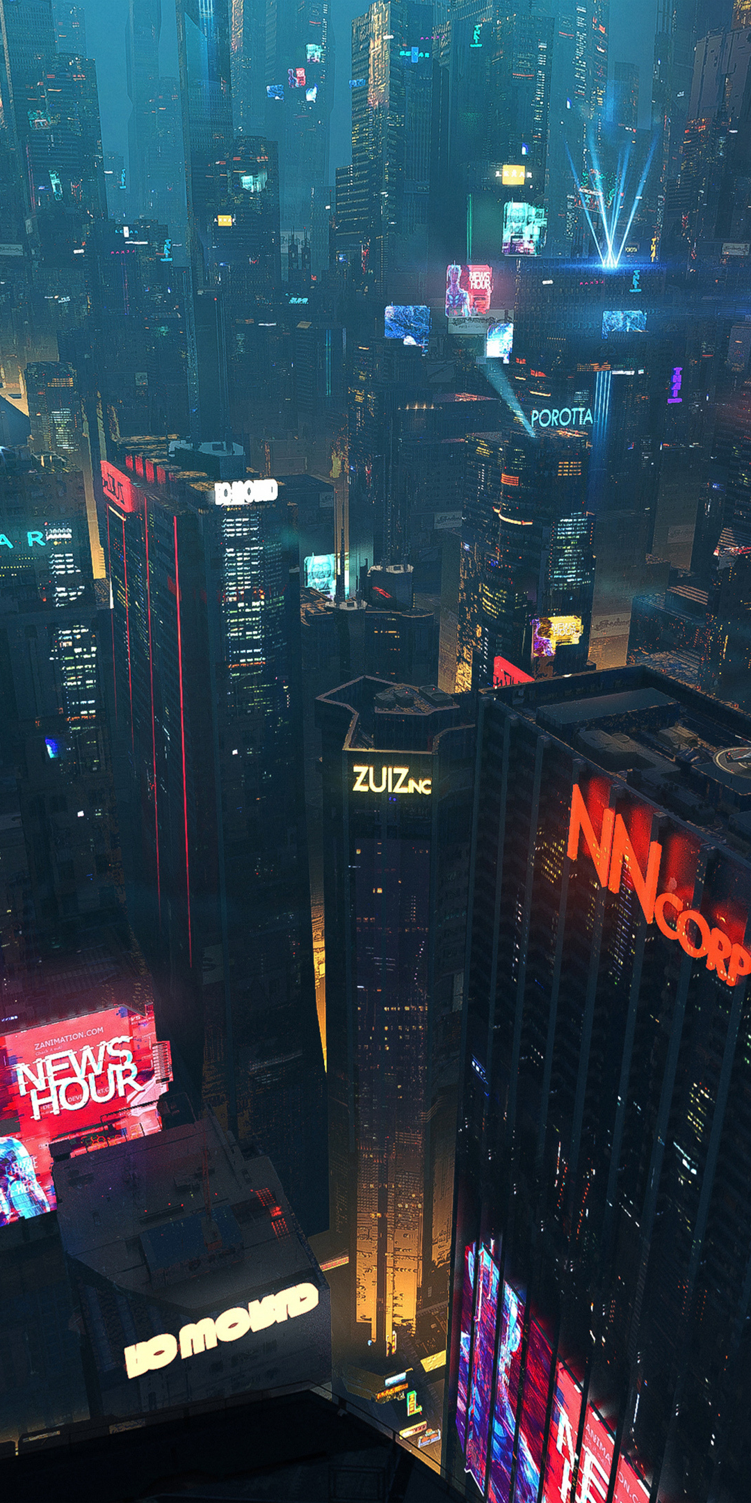Cityscape, futuristic city, night, buildings, dark, 1080x2160 wallpaper