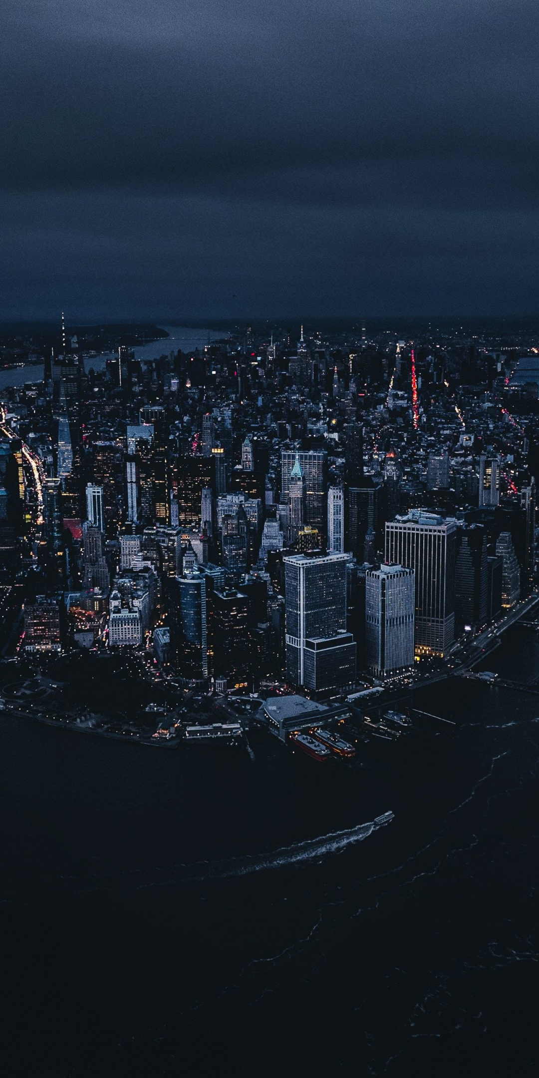 New york, city, aerial view, night, buildings, 1080x2160 wallpaper