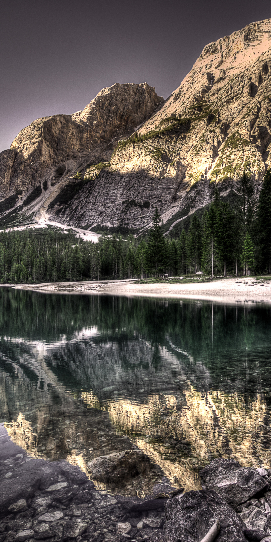 Nature, lake, rocks, forest, mountains, reflections, 1080x2160 wallpaper