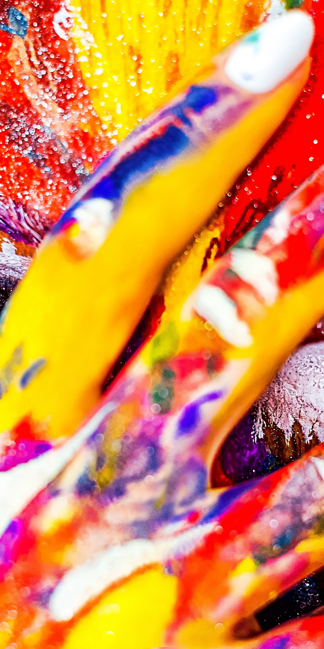 Paint on face and hand, colorful, close up, 1080x2160 wallpaper
