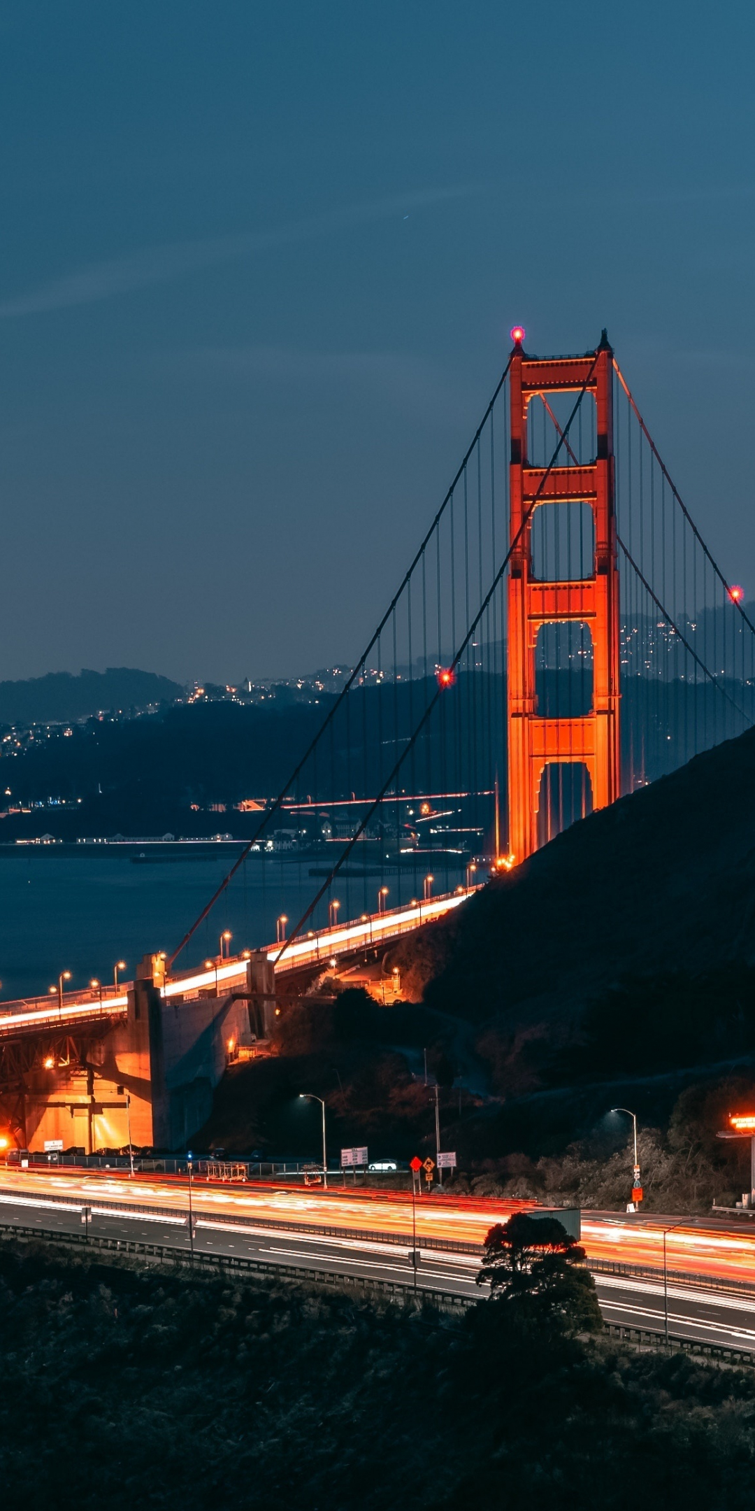 Night, bridge, Golden Gate Bridge, highway, 1080x2160 wallpaper