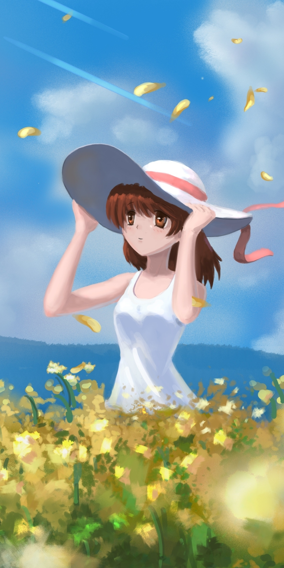 Cute, anime girl, outdoor, meadow, original, 1080x2160 wallpaper