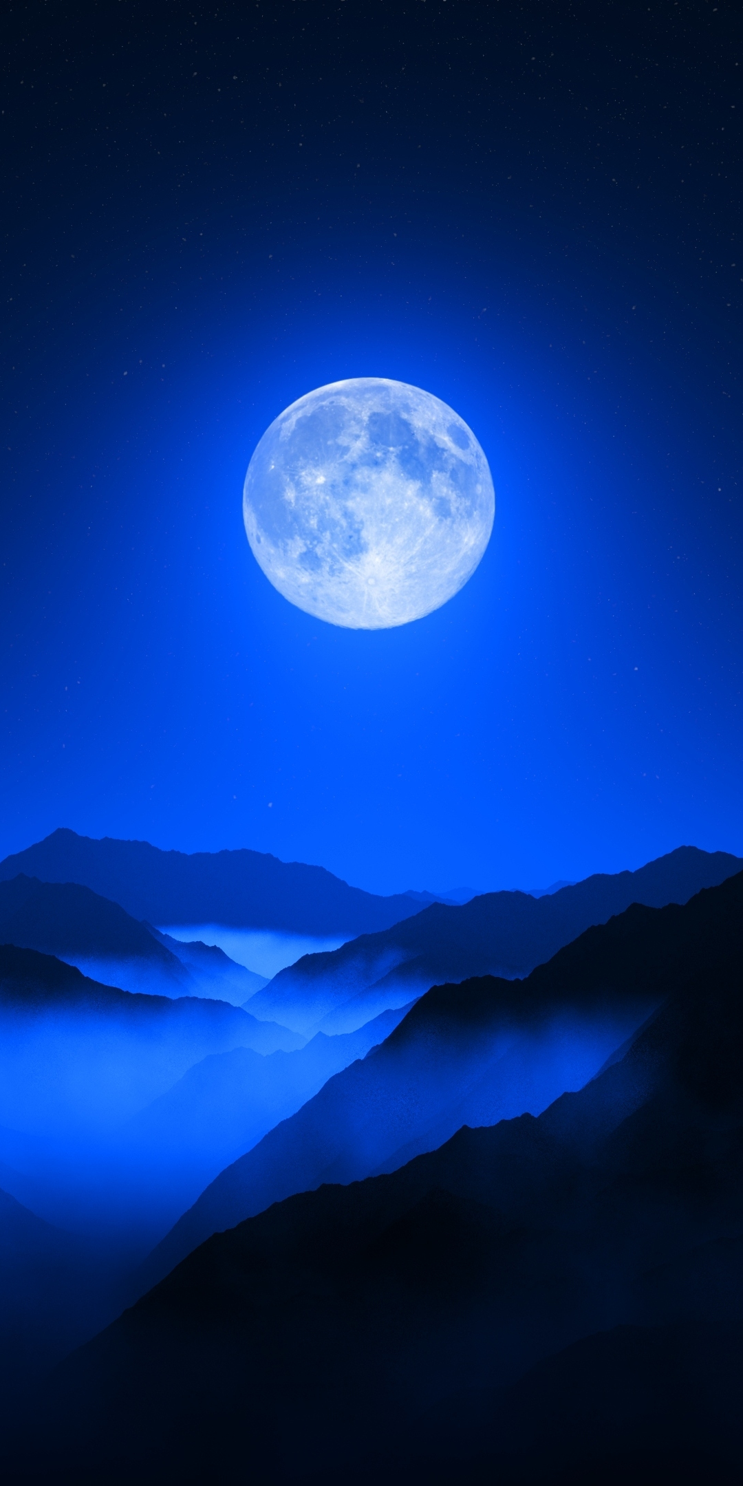 Moon night, mountain range, horizon, blue sky, night, 1080x2160 wallpaper