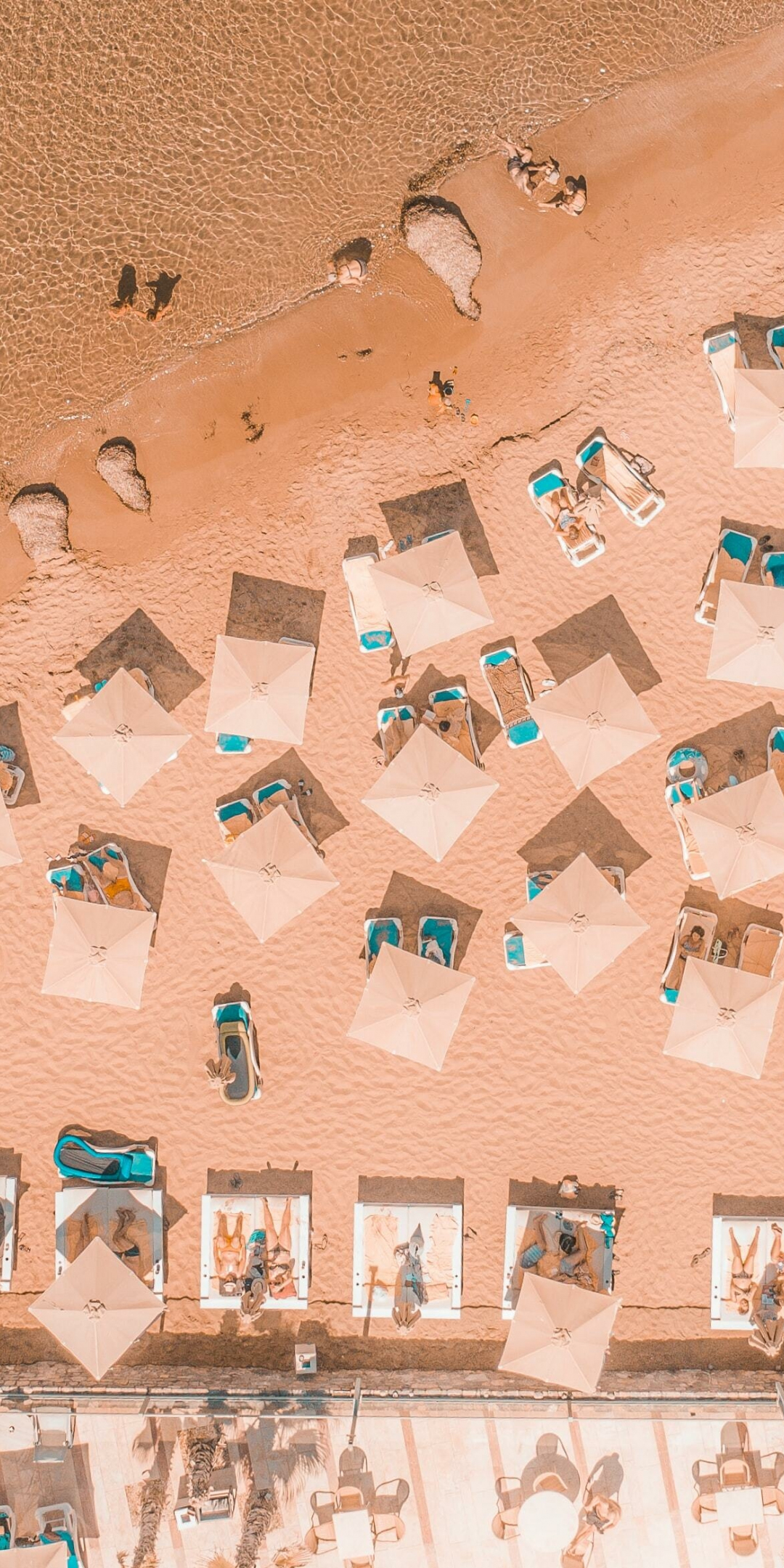 Resort at beach, aerial view, huts, 1080x2160 wallpaper