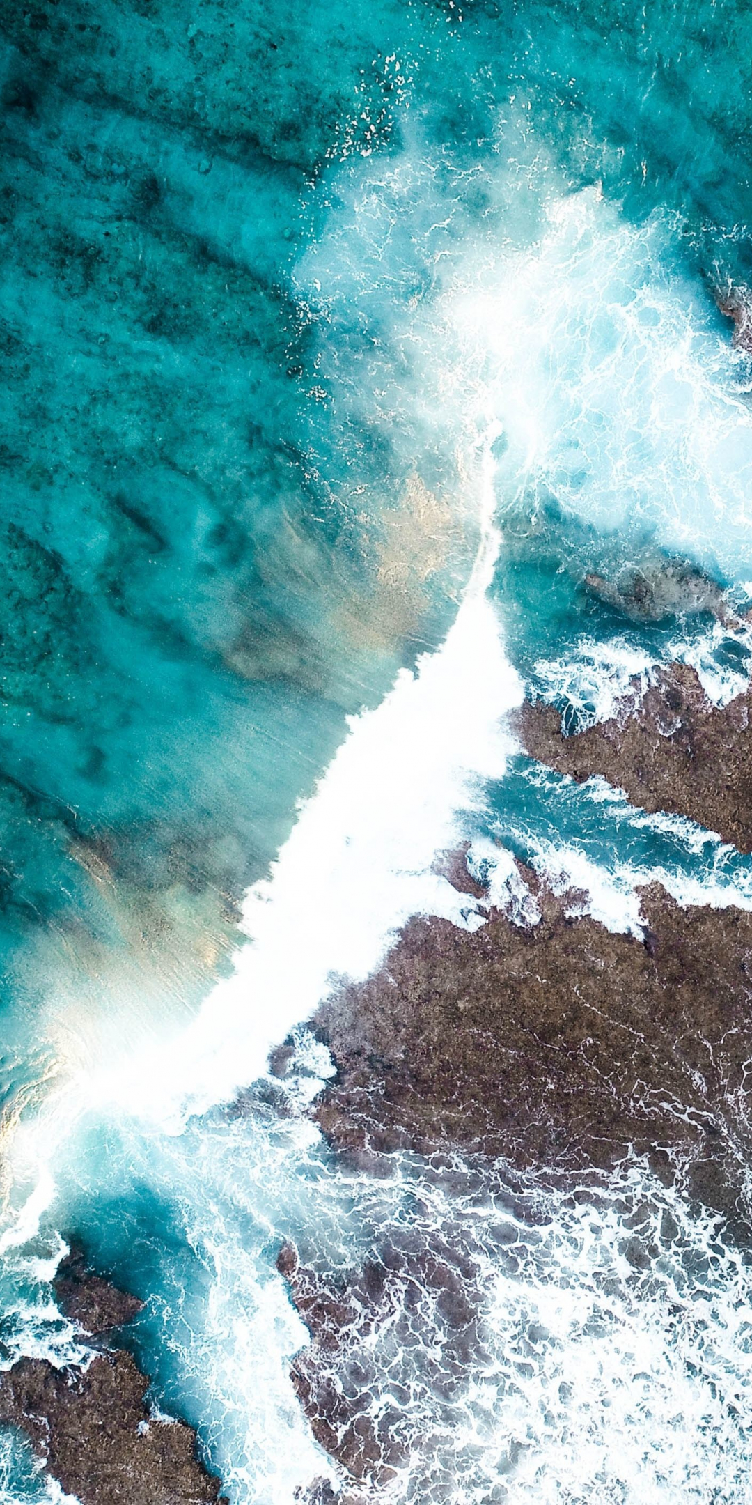 Water splashes, coast, sea, nature, aerial view, 1080x2160 wallpaper