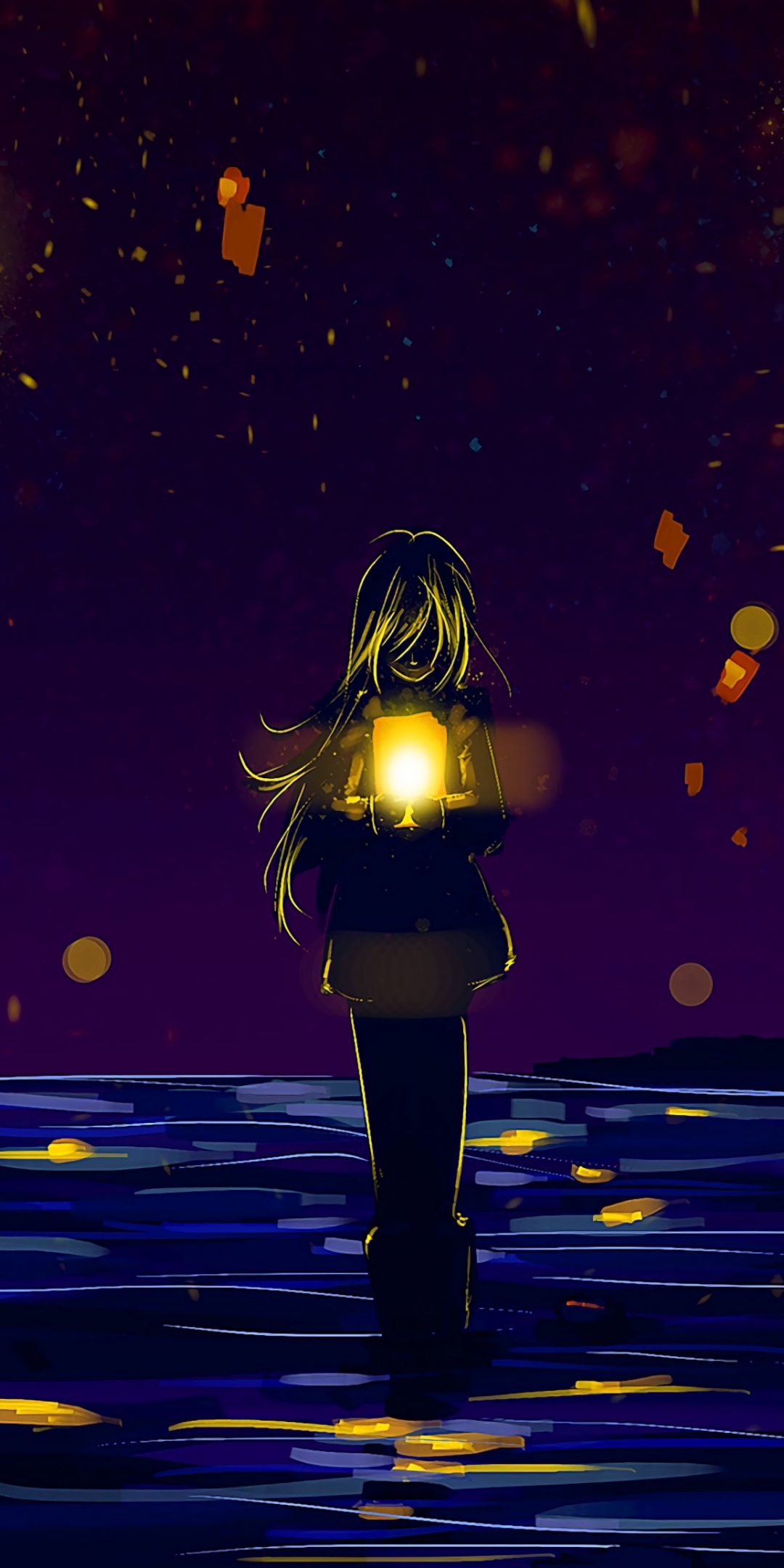 Download 1080x2160 wallpaper anime girl, lanterns ...