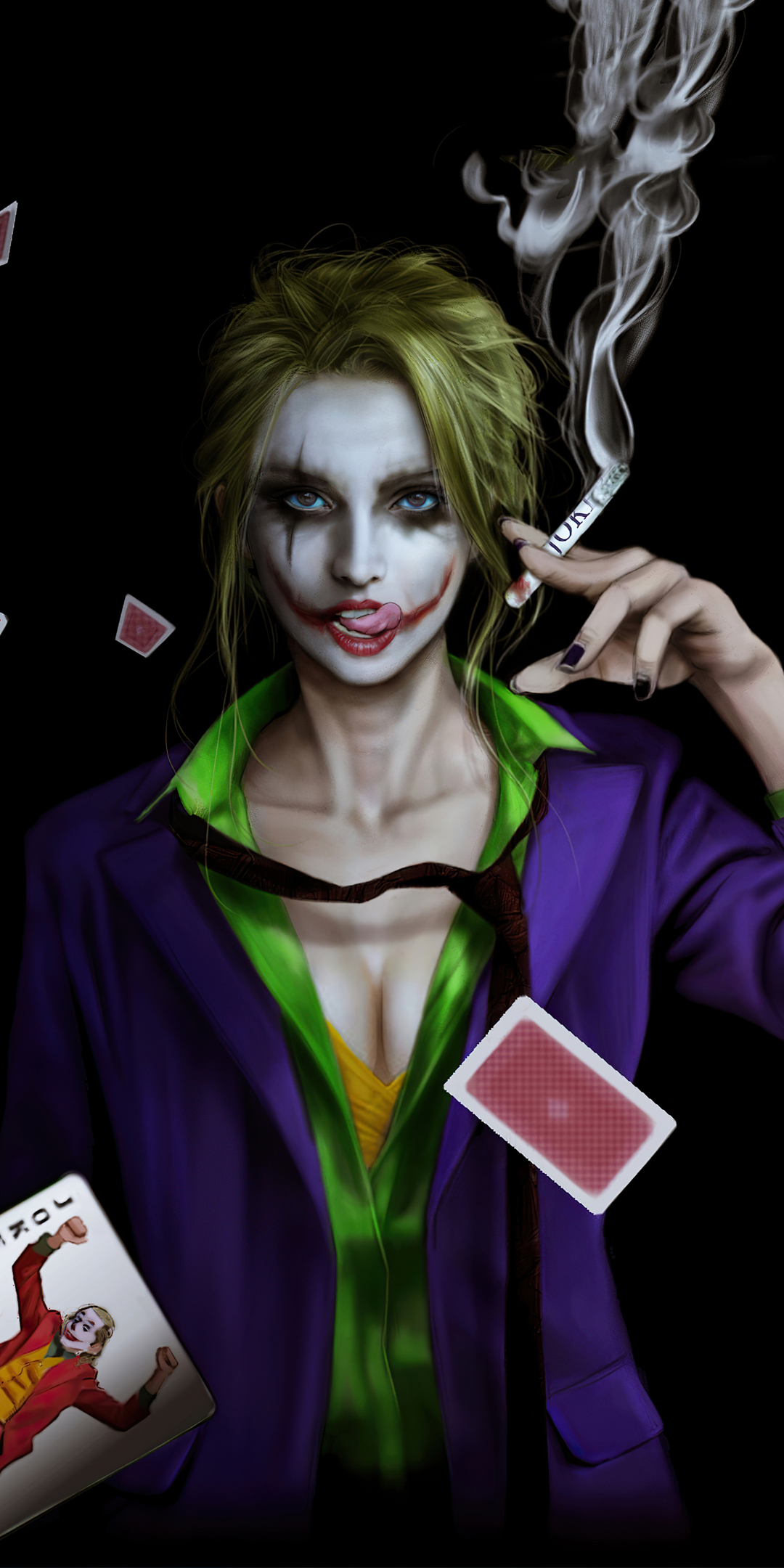 Joker girl and cards, fan art, 2022, 1080x2160 wallpaper