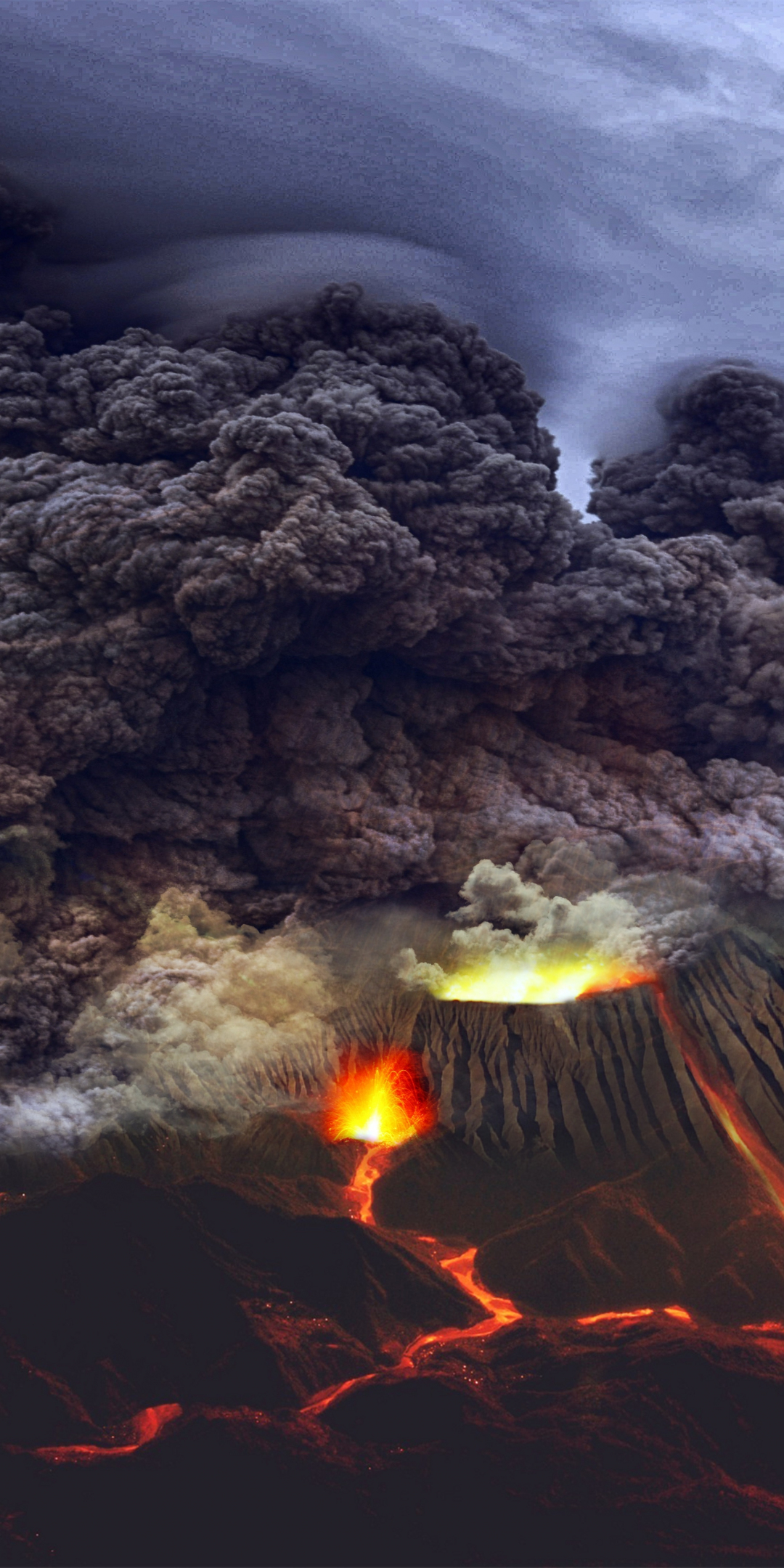 Eruption, volcano, clouds, 1080x2160 wallpaper