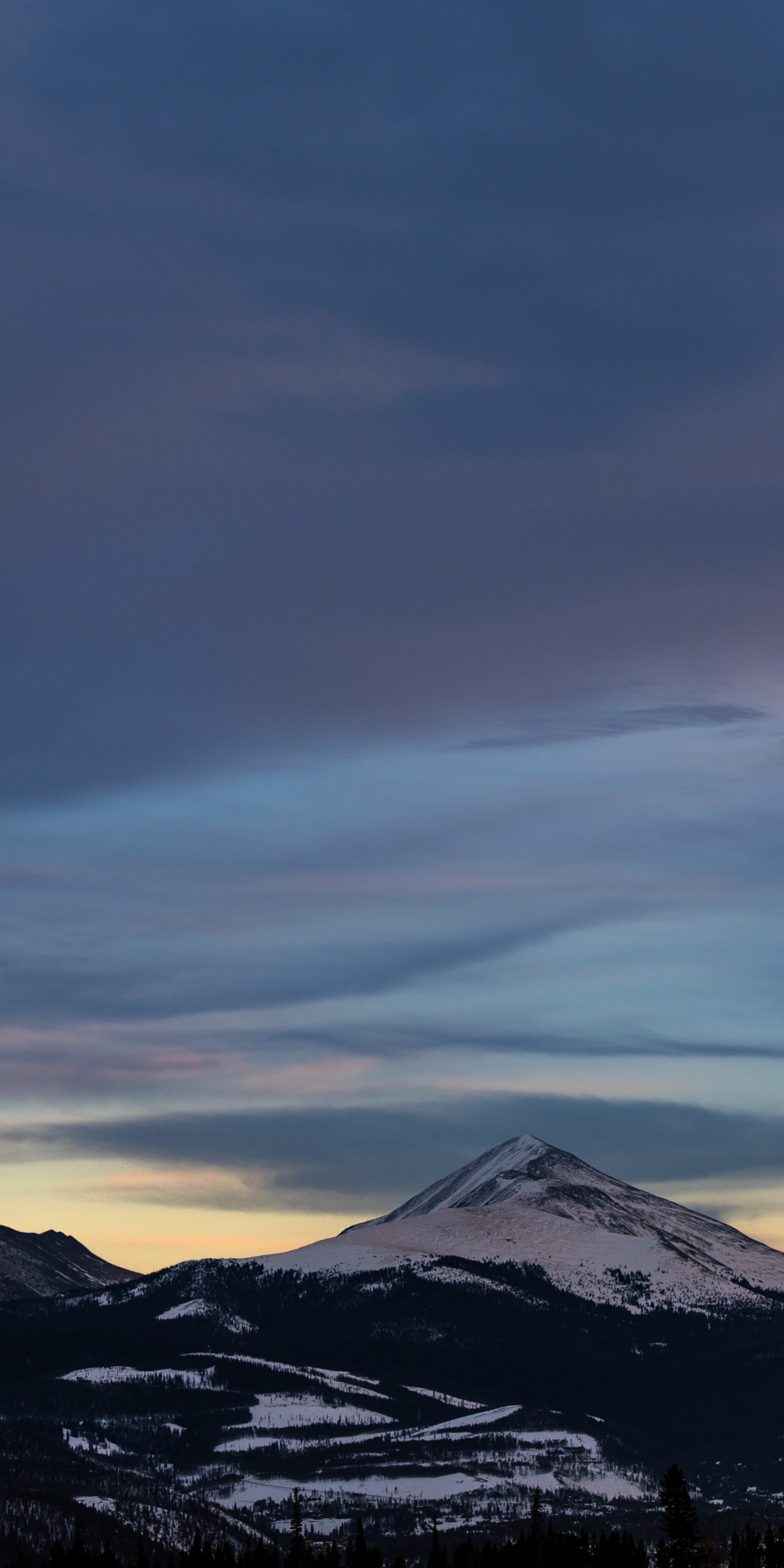 Skyline, sunset, mountains, cloudy day, nature, 1080x2160 wallpaper