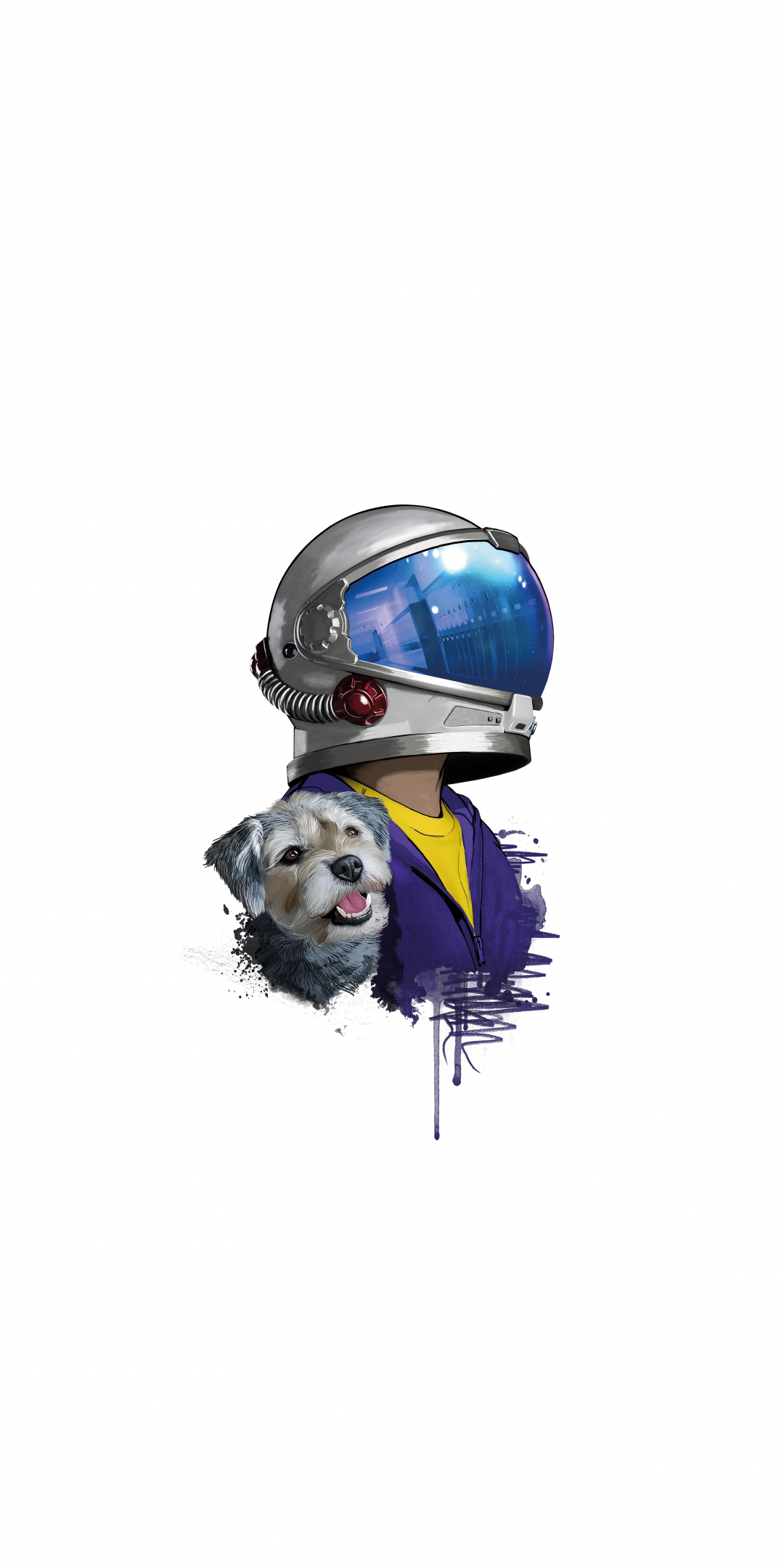 Helmet guy and dog, art, 1080x2160 wallpaper
