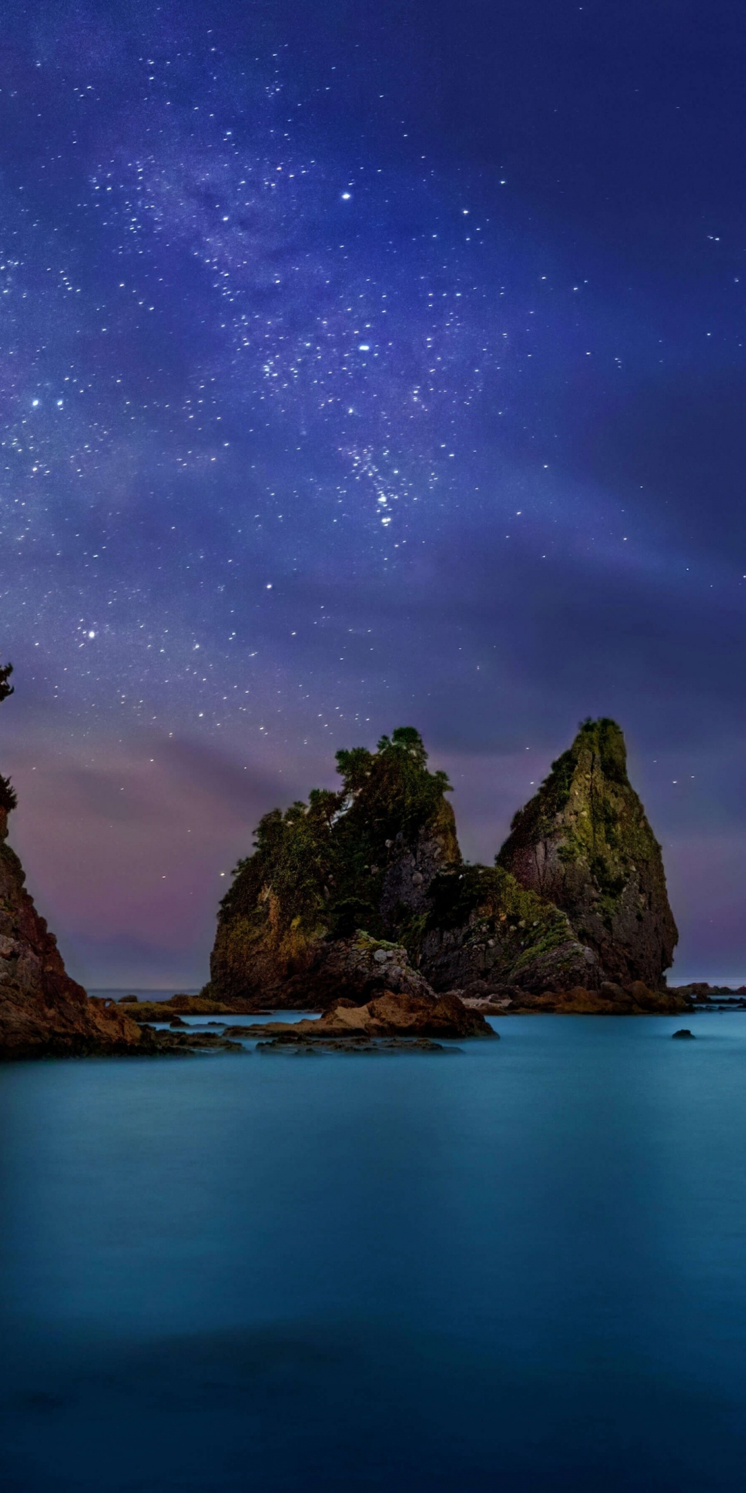 Night, cliffs, islands, nature, 1080x2160 wallpaper