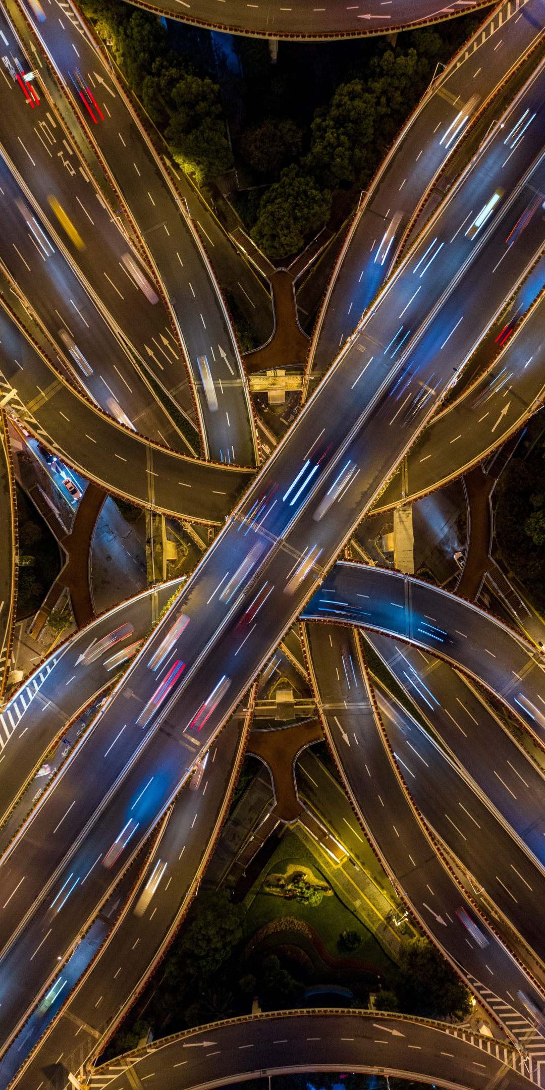 Aerial view, highway, overlapping, 1080x2160 wallpaper
