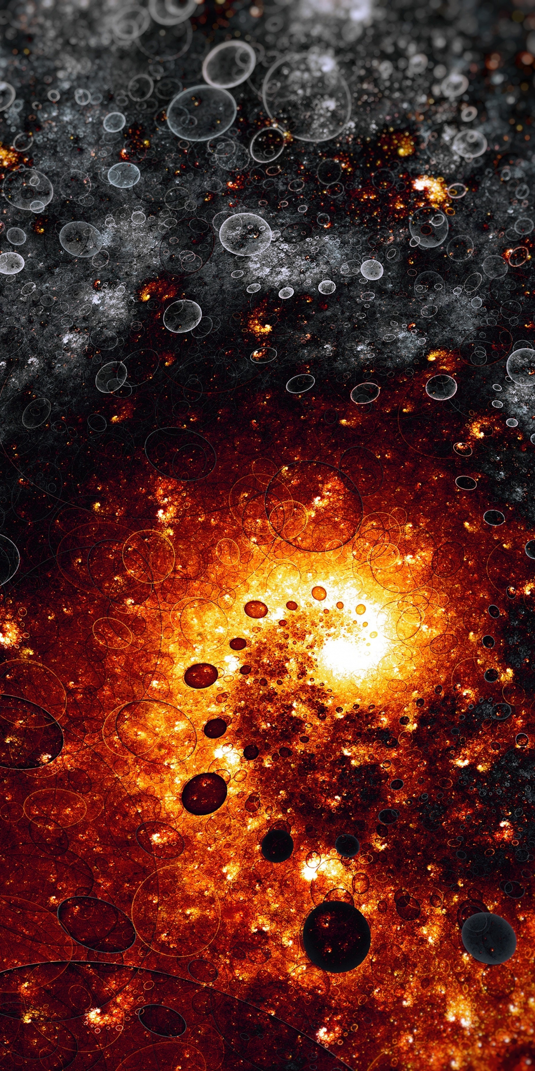 Fractal, form, bubbles, fire, 1080x2160 wallpaper