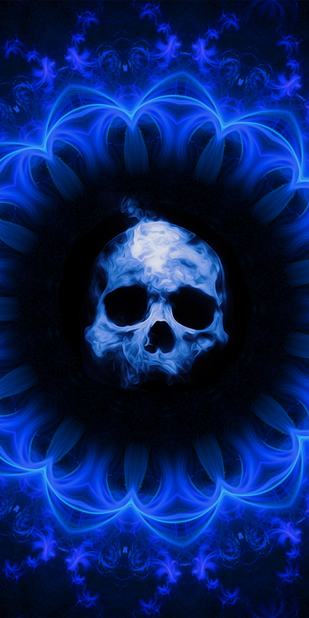 Skull, dark, blue gothic, fantasy, abstract, 1080x2160 wallpaper