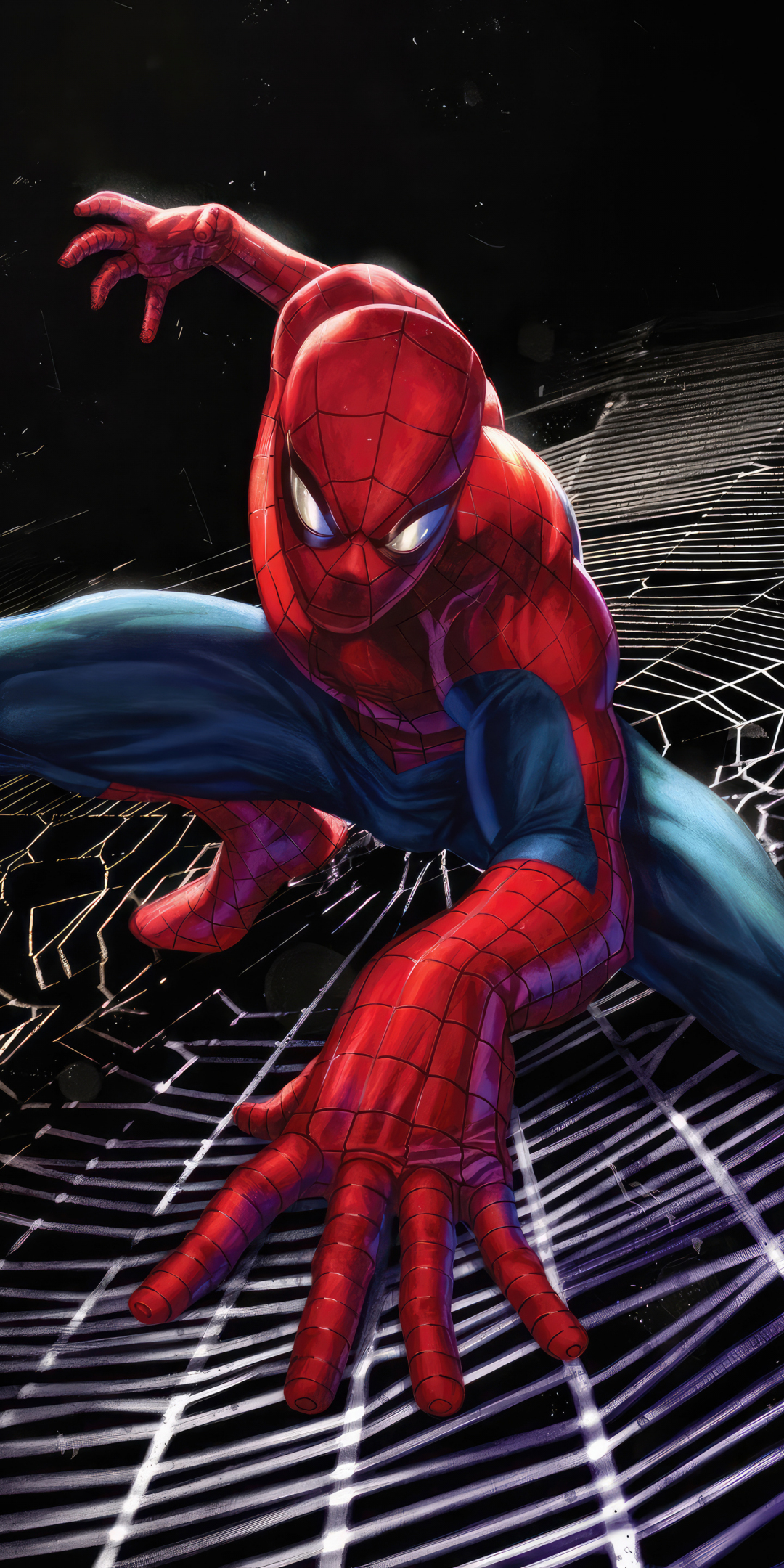 Spider-man, dynamic web, art, 1080x2160 wallpaper