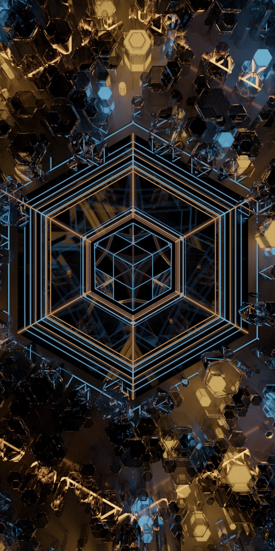 Fractal art, geometry, hexagons, shapes, 1080x2160 wallpaper